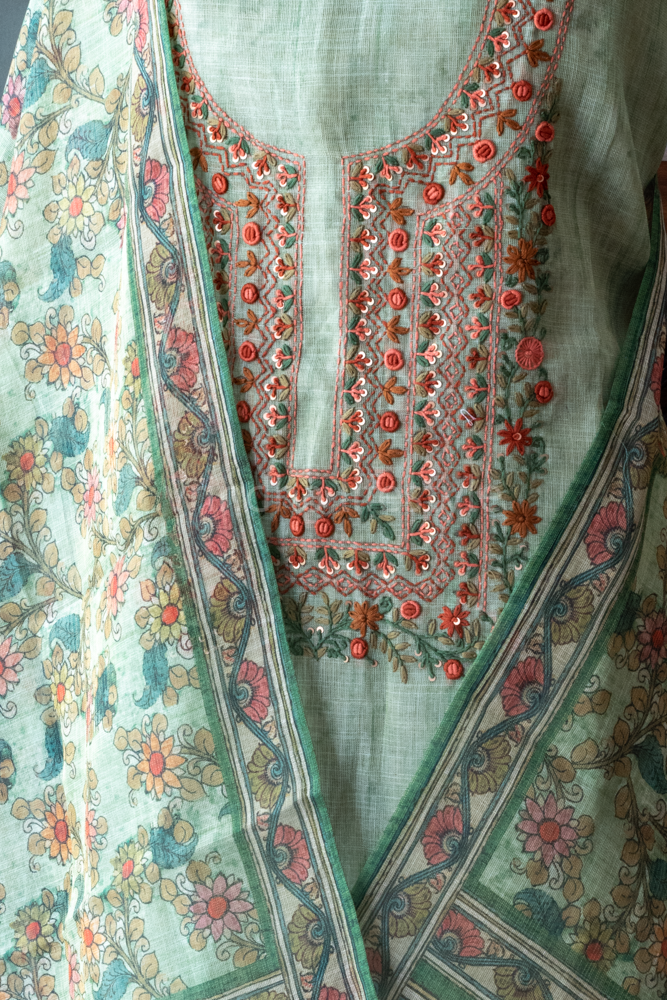 TISSUE LINEN HAND EMBROIDERY SALWAR MATERIAL