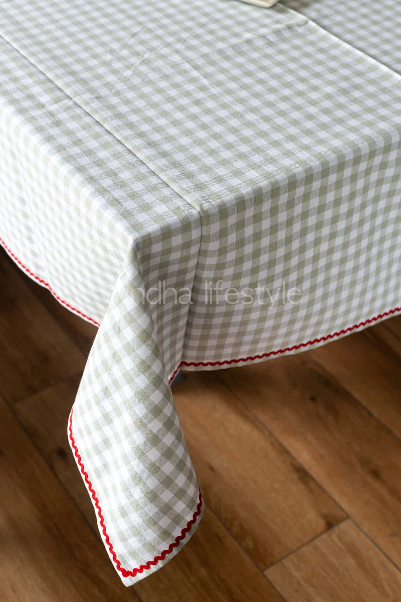 Woven cotton table cloth with lace detailing -8 seater-customisable