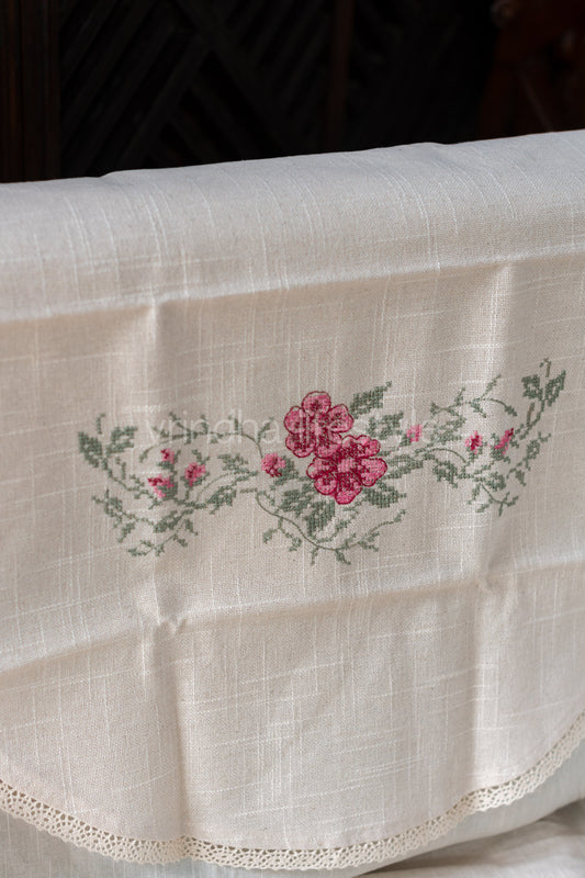 PREMIUM SOFA BACK COVER-with cross stitch embroidery and lace detailing -Single unit