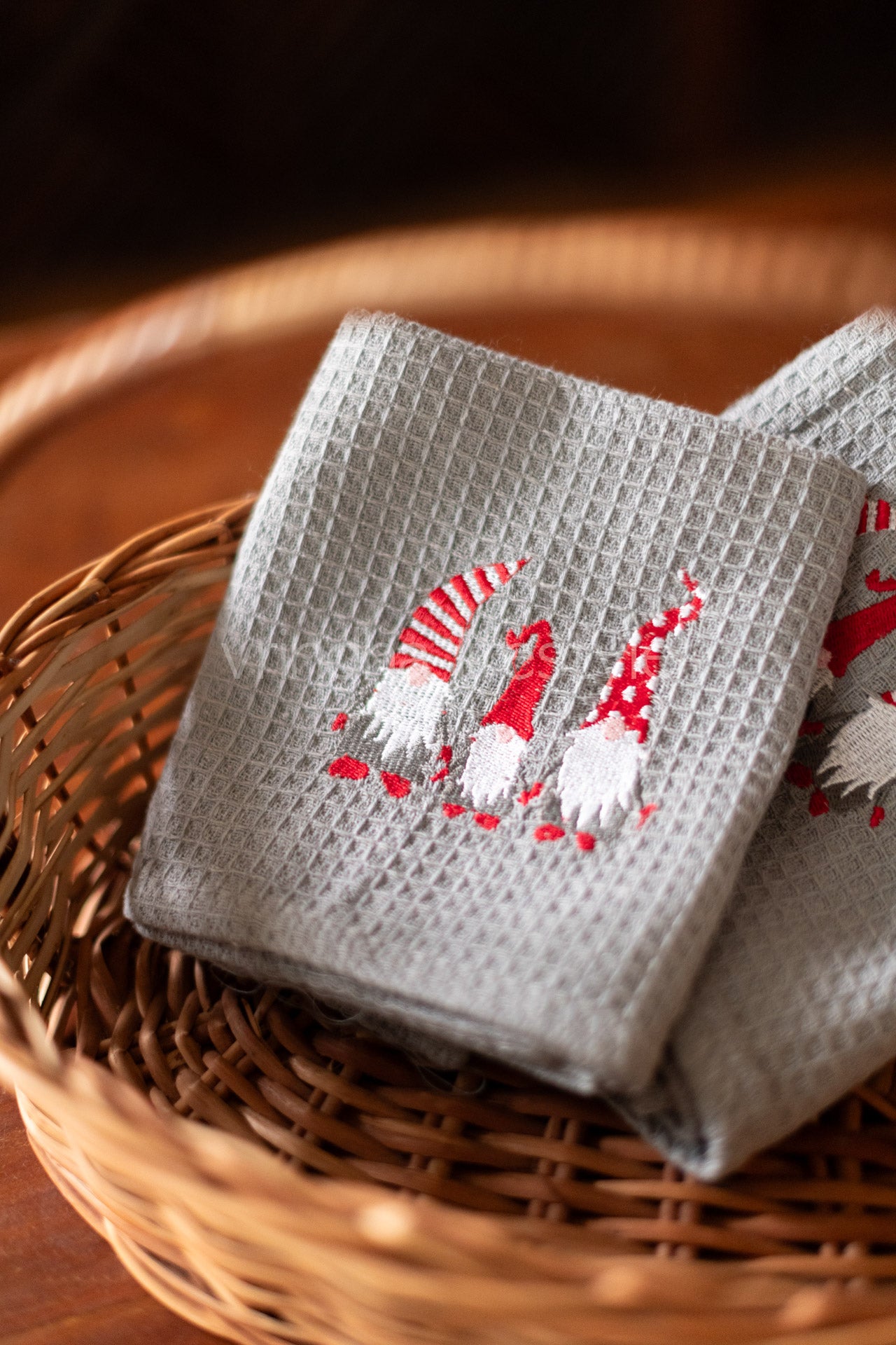 Waffle Kitchen towels with embroidery -Set of two