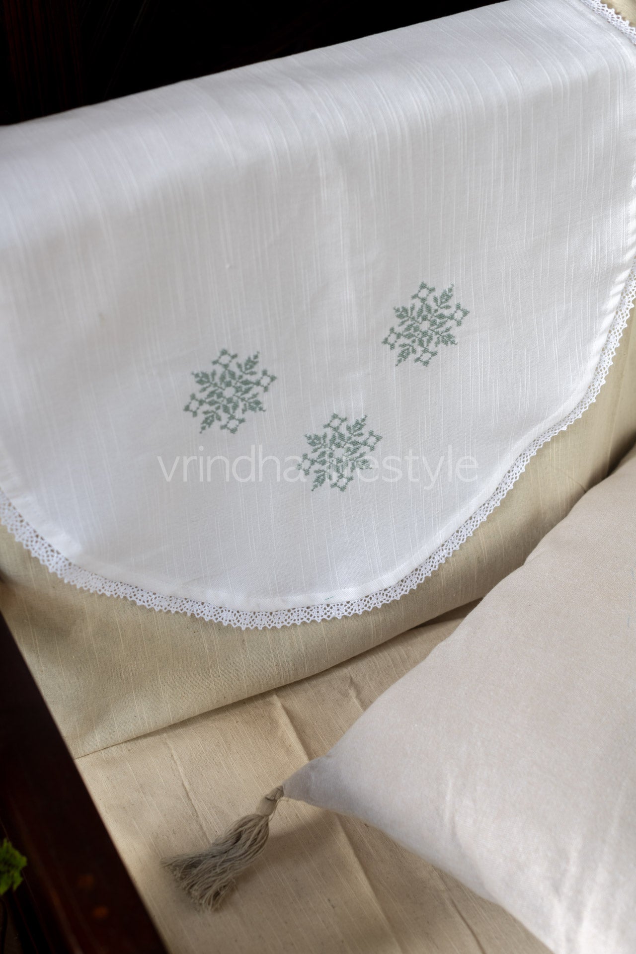 SOFA BACK COVER-with embroidery and lace detailing -Set of 5