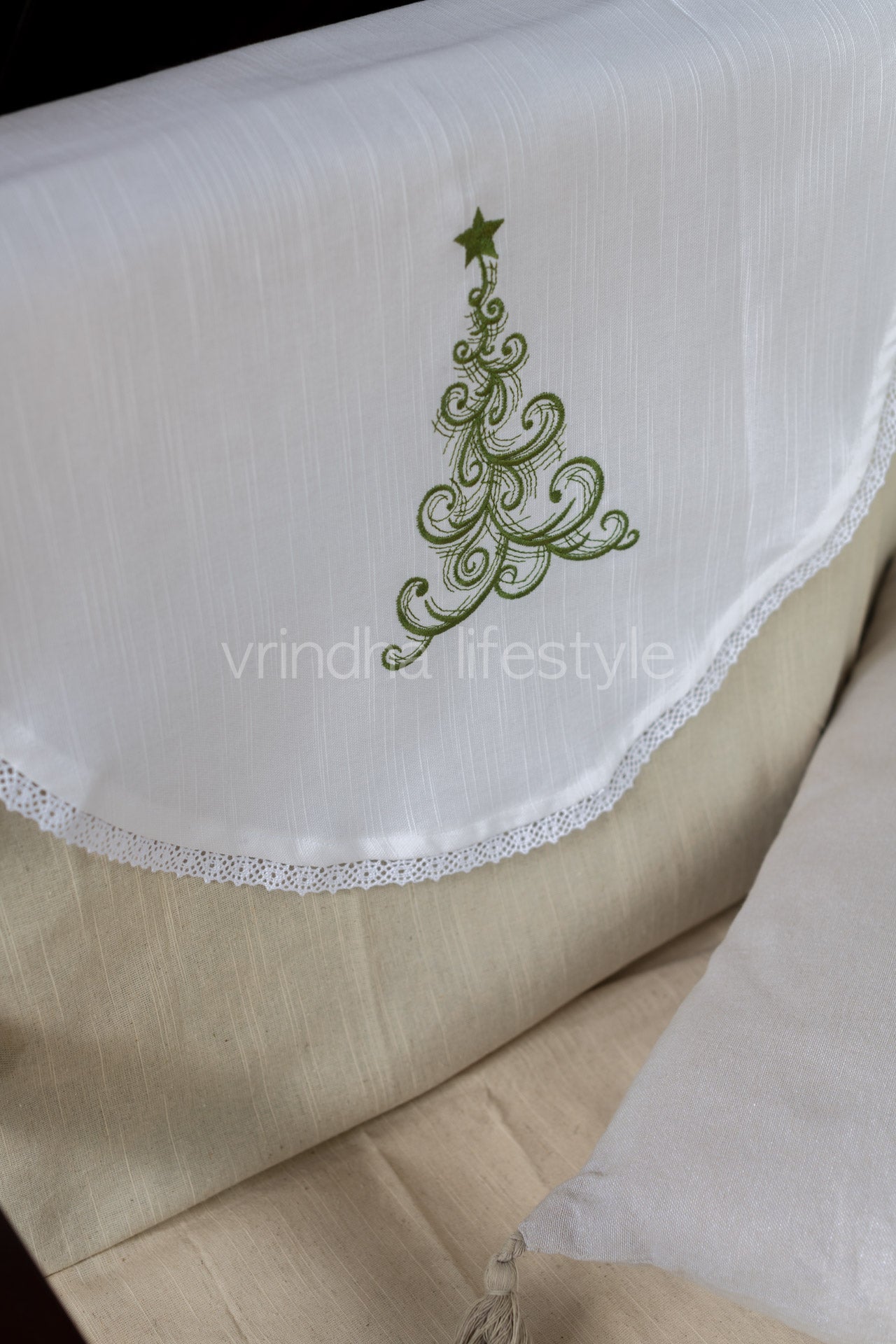 SOFA BACK COVER-with embroidery and lace detailing -Set of 5