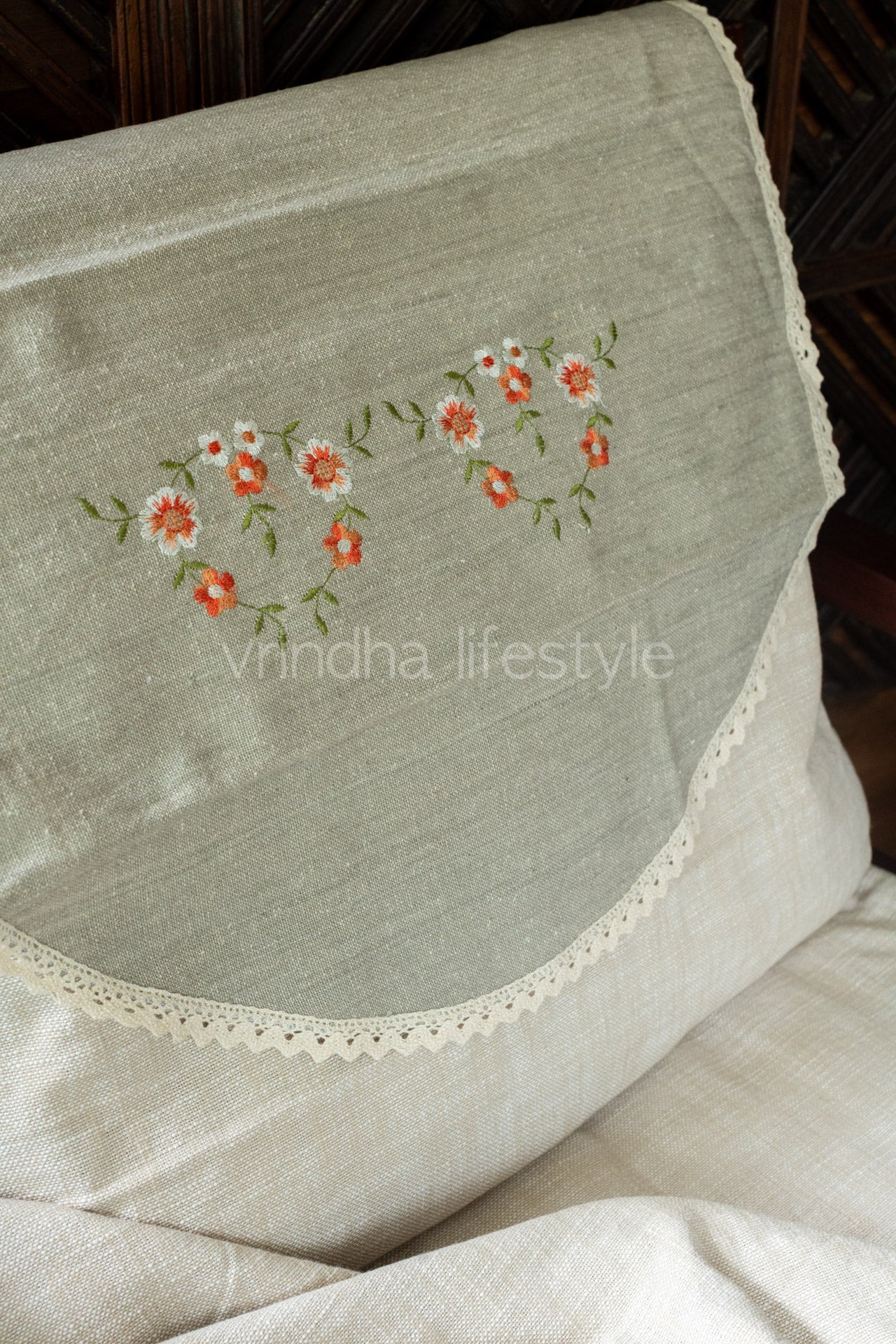 SOFA BACK COVER-with embroidery and lace detailing -Set of 5