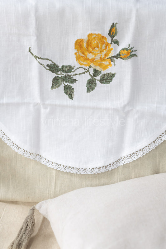 PREMIUM SOFA BACK COVER-with cross stitch embroidery and lace detailing -Single unit