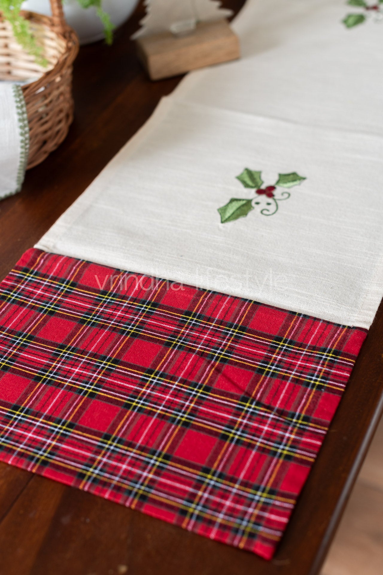 Cotton table runner with embroidery- 12x74 inches-6 seater -customisable