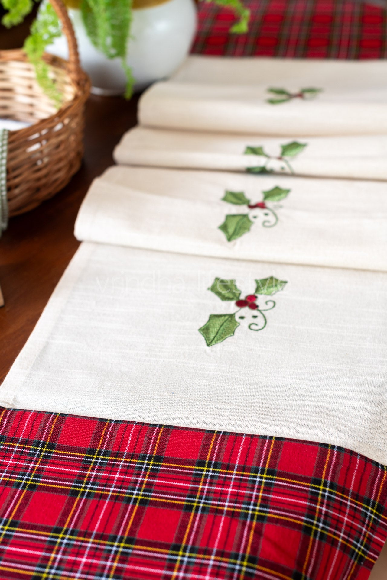 Cotton table runner with embroidery- 12x74 inches-6 seater -customisable