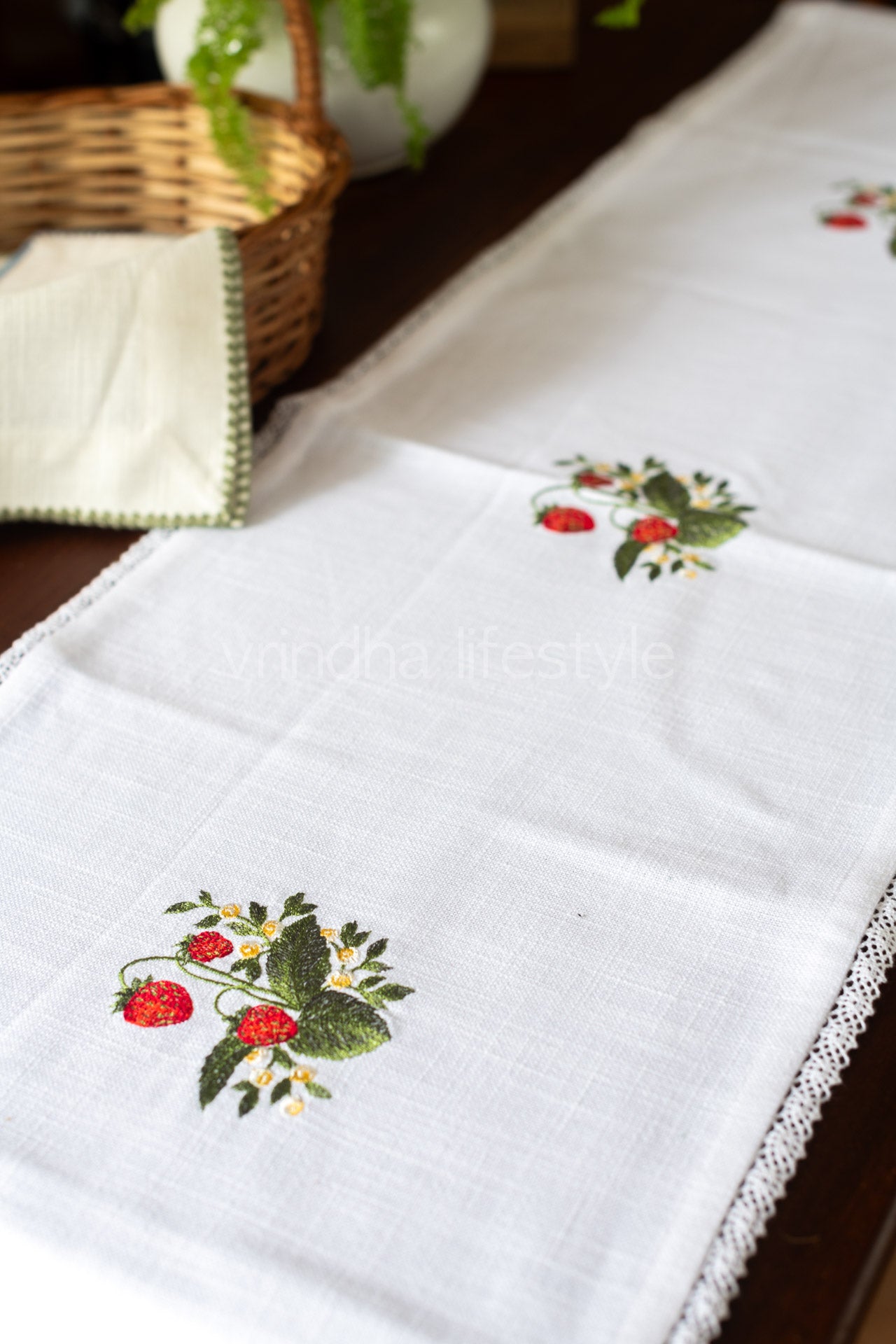 Cotton table runner with  and lace detailing- 13x60 inches-customisable