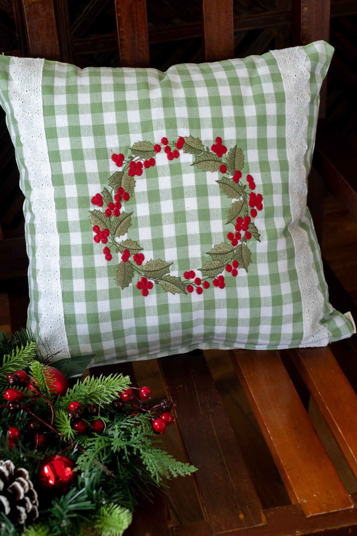 Cotton cushion cover with embroidery and lace detailing -Single unit- 16x16 inches-customisable