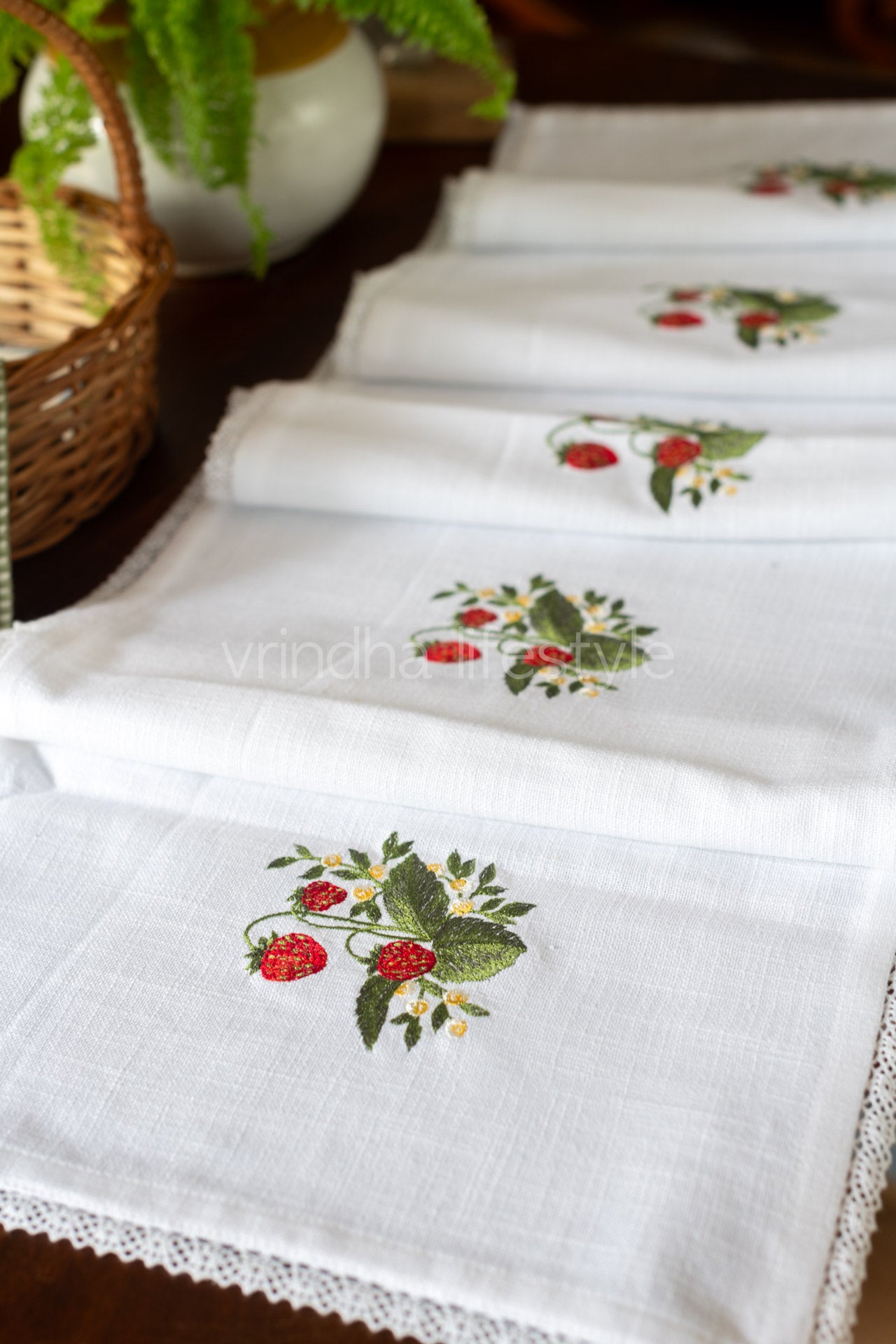 Cotton table runner with  and lace detailing- 13x60 inches-customisable