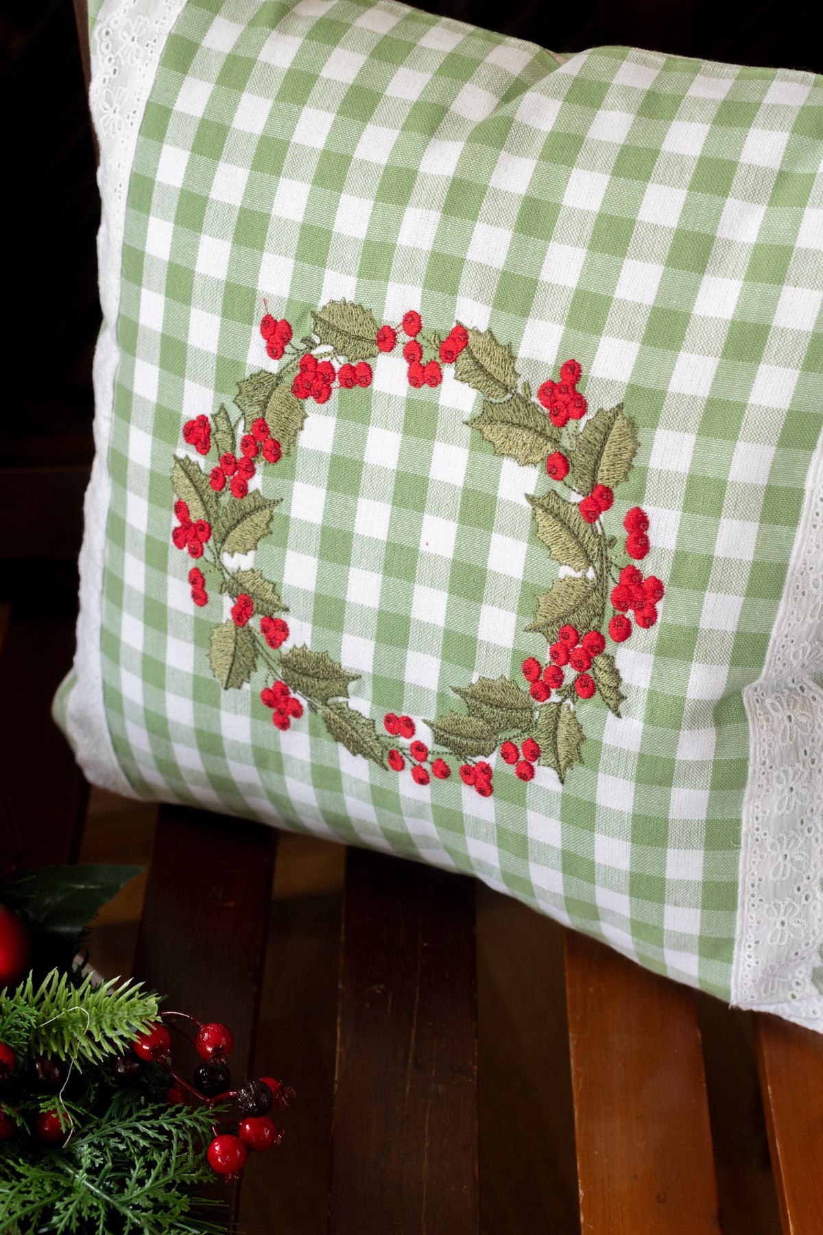 Cotton cushion cover with embroidery and lace detailing -Single unit- 16x16 inches-customisable