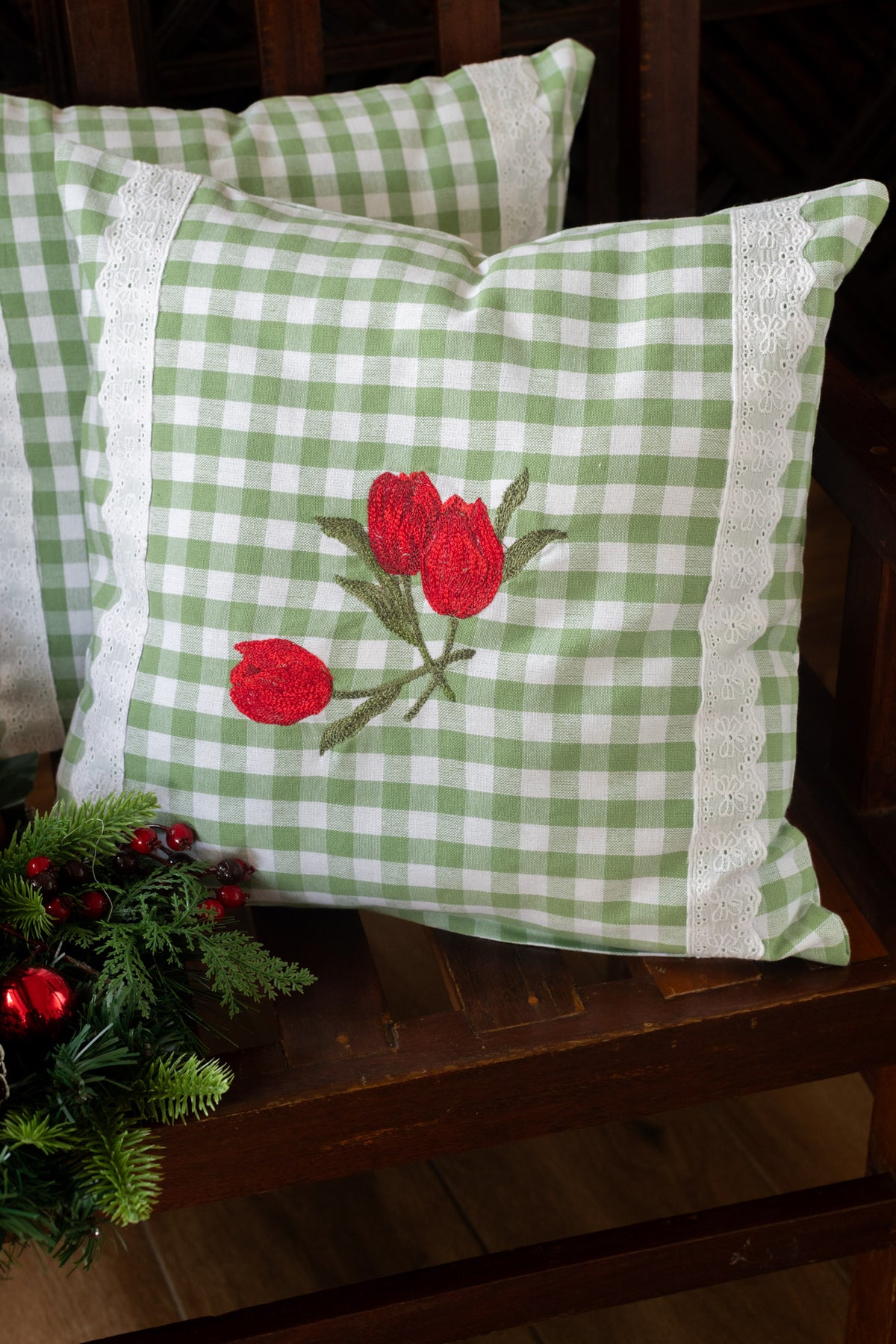 Cotton cushion cover with embroidery and lace detailing -Single unit- 16x16 inches-customisable