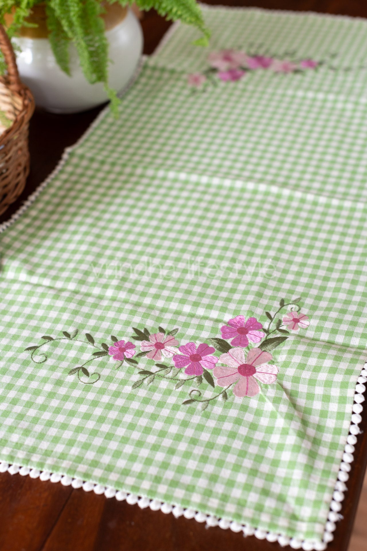 Cotton coffee table runner with embroidery - 16x32  inches