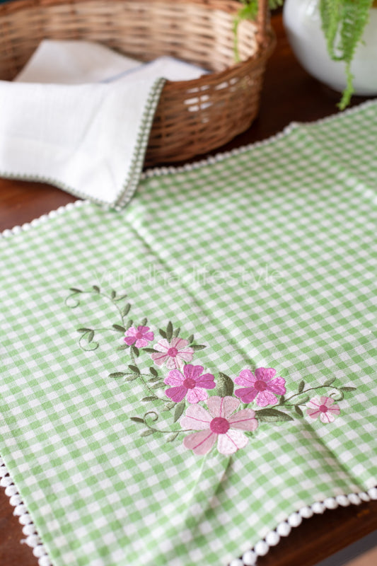 Cotton coffee table runner with embroidery - 16x32  inches