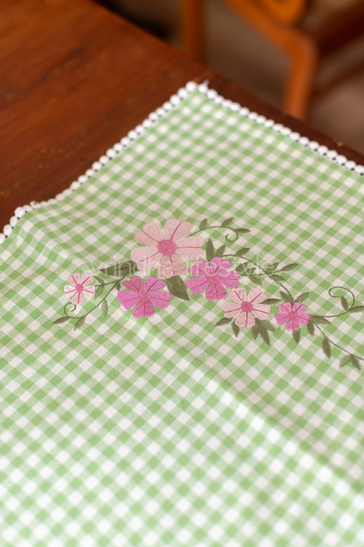 Cotton coffee table runner with embroidery - 16x32  inches