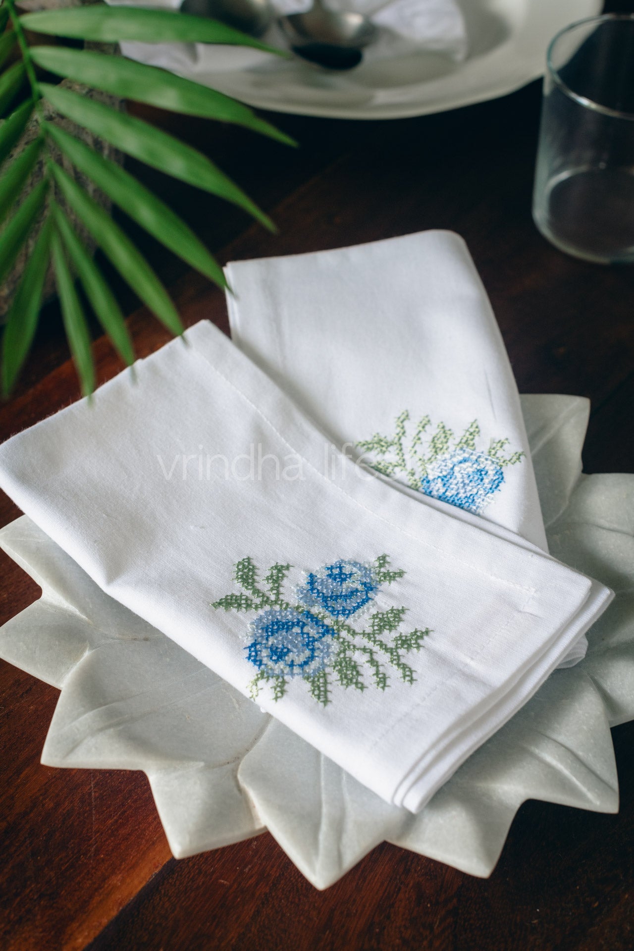 COTTON TABLE NAPKINS with embroidery -Set of 2