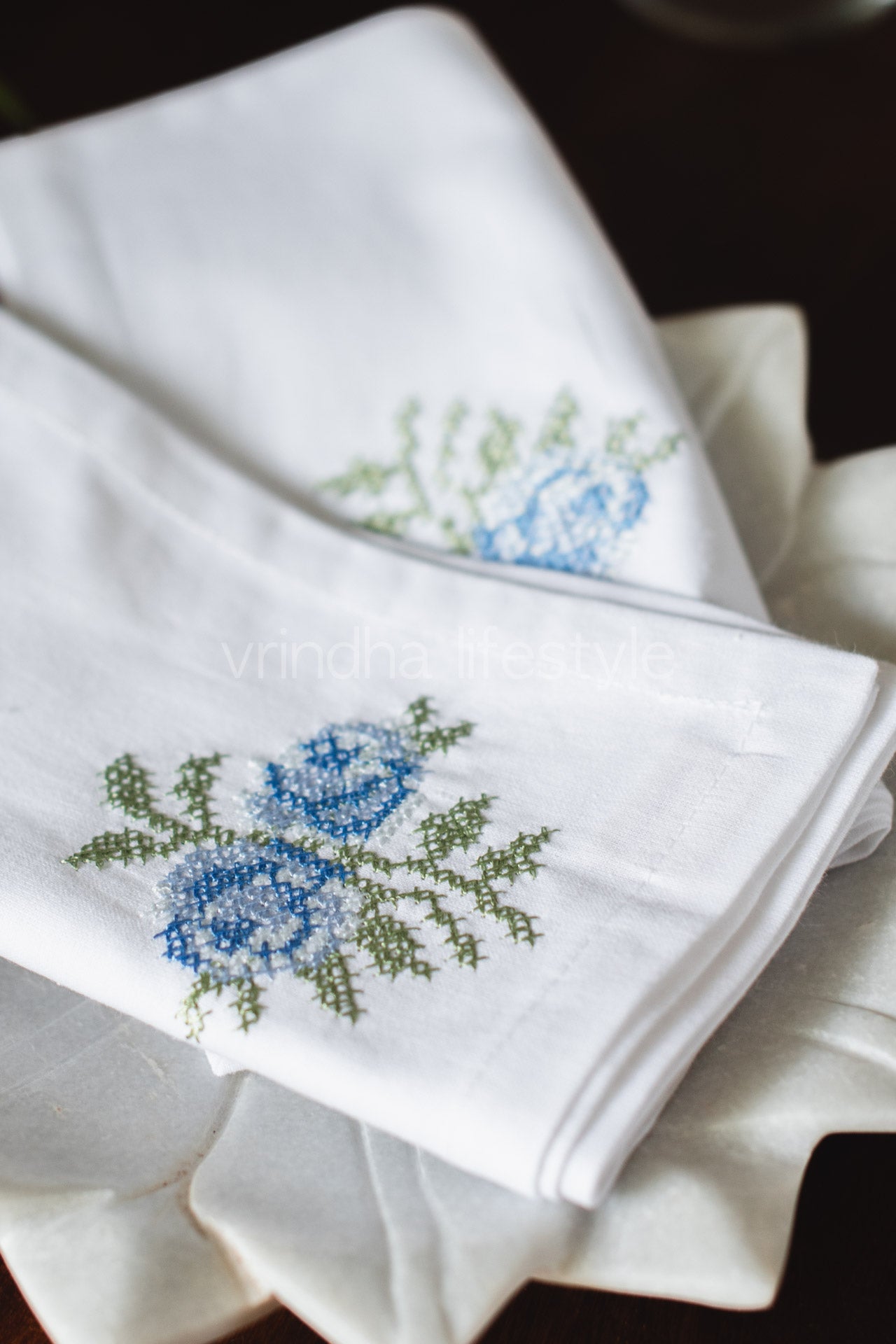 COTTON TABLE NAPKINS with embroidery -Set of 2