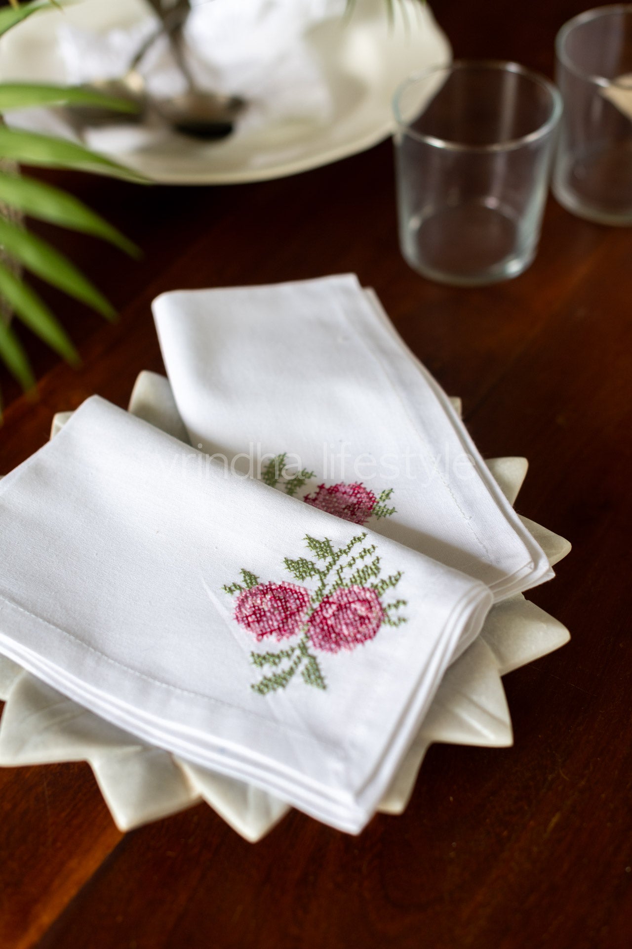 COTTON TABLE NAPKINS with embroidery -Set of 2