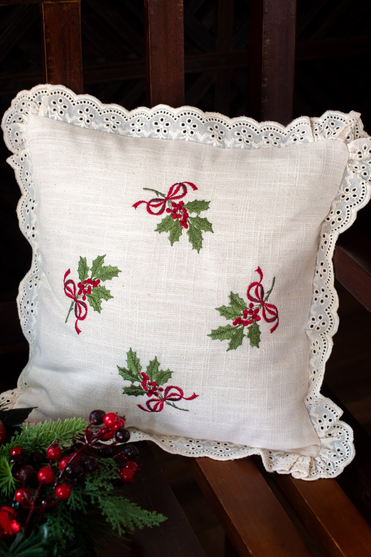 cotton cushion cover with embroidery and lace detailing -Single unit- 12x12 inches( Customisable)