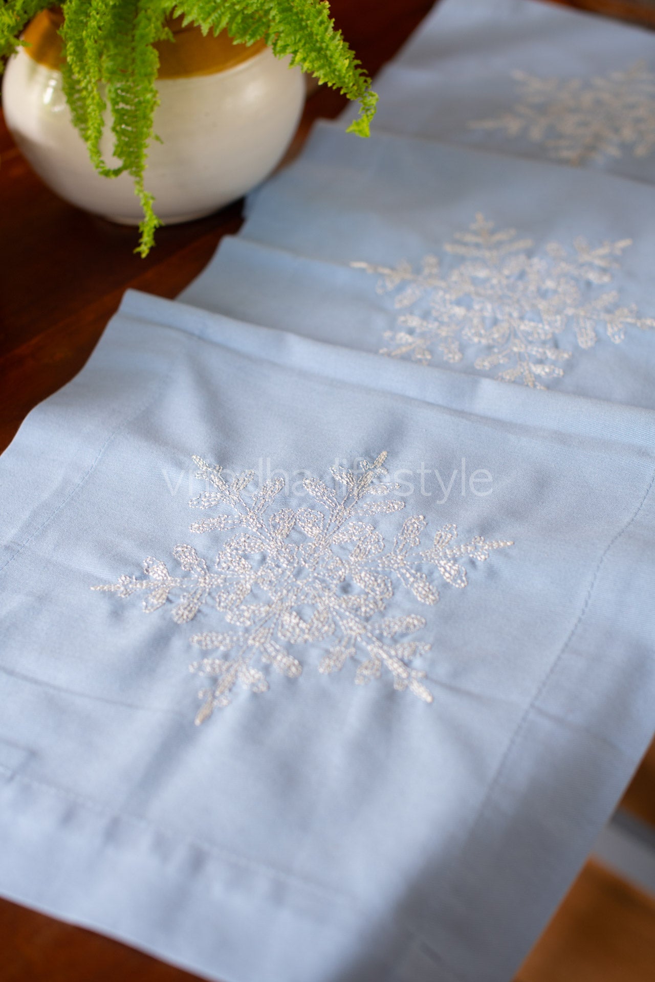 Cotton  runner with embroidery - 14x54inches