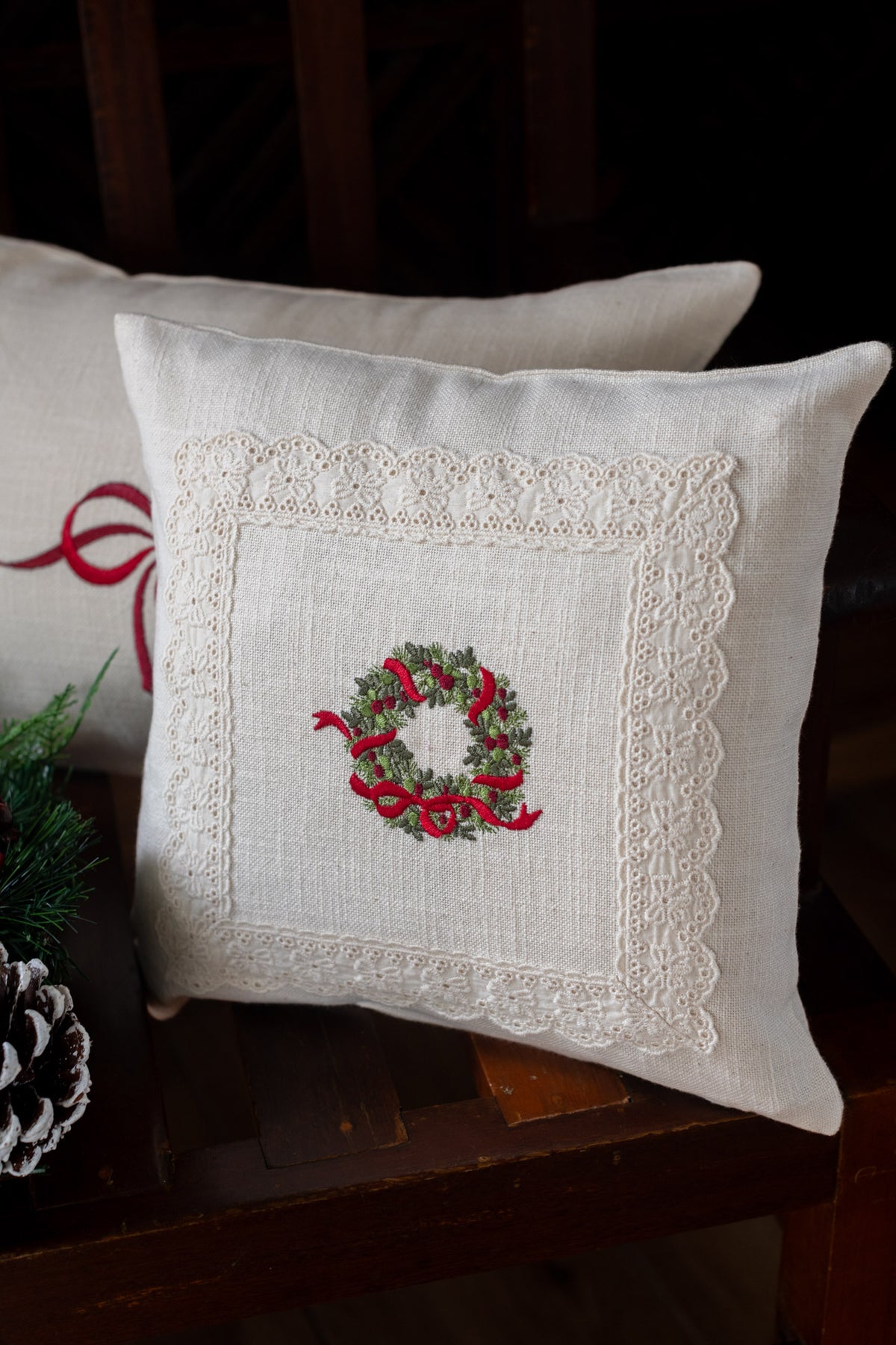 cotton cushion cover with embroidery and lace detailing -Single unit- 12x12 inches( Customisable)