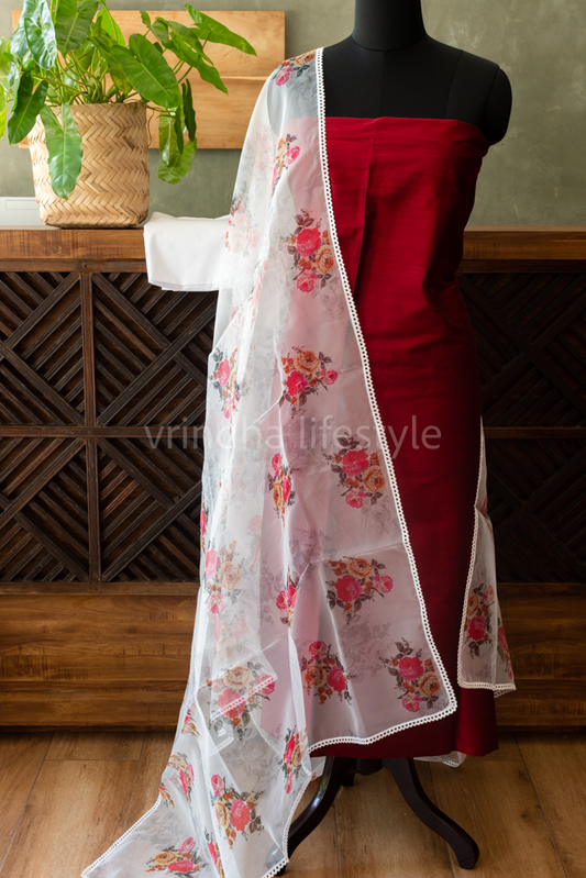 SLUB SILK SALWAR MATERIAL with organza dupatta
