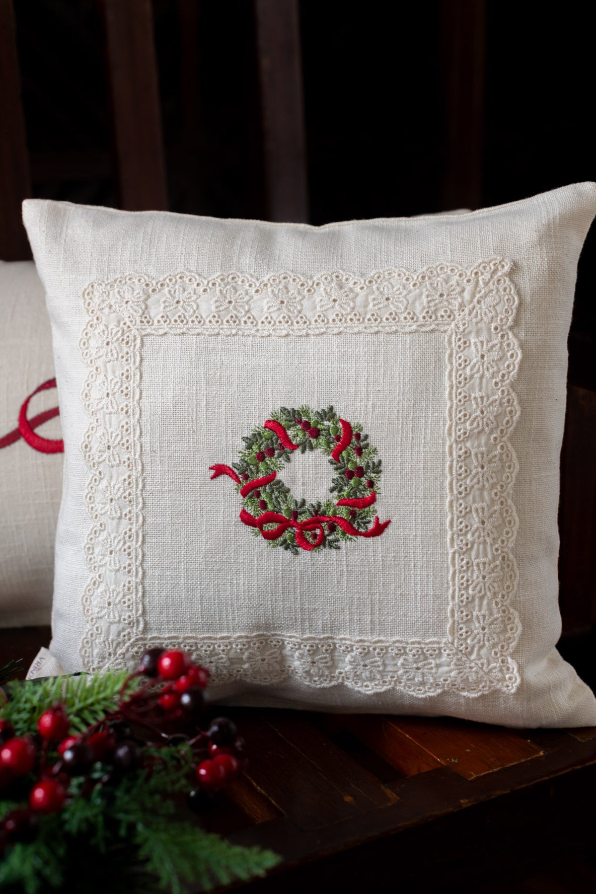 cotton cushion cover with embroidery and lace detailing -Single unit- 12x12 inches( Customisable)