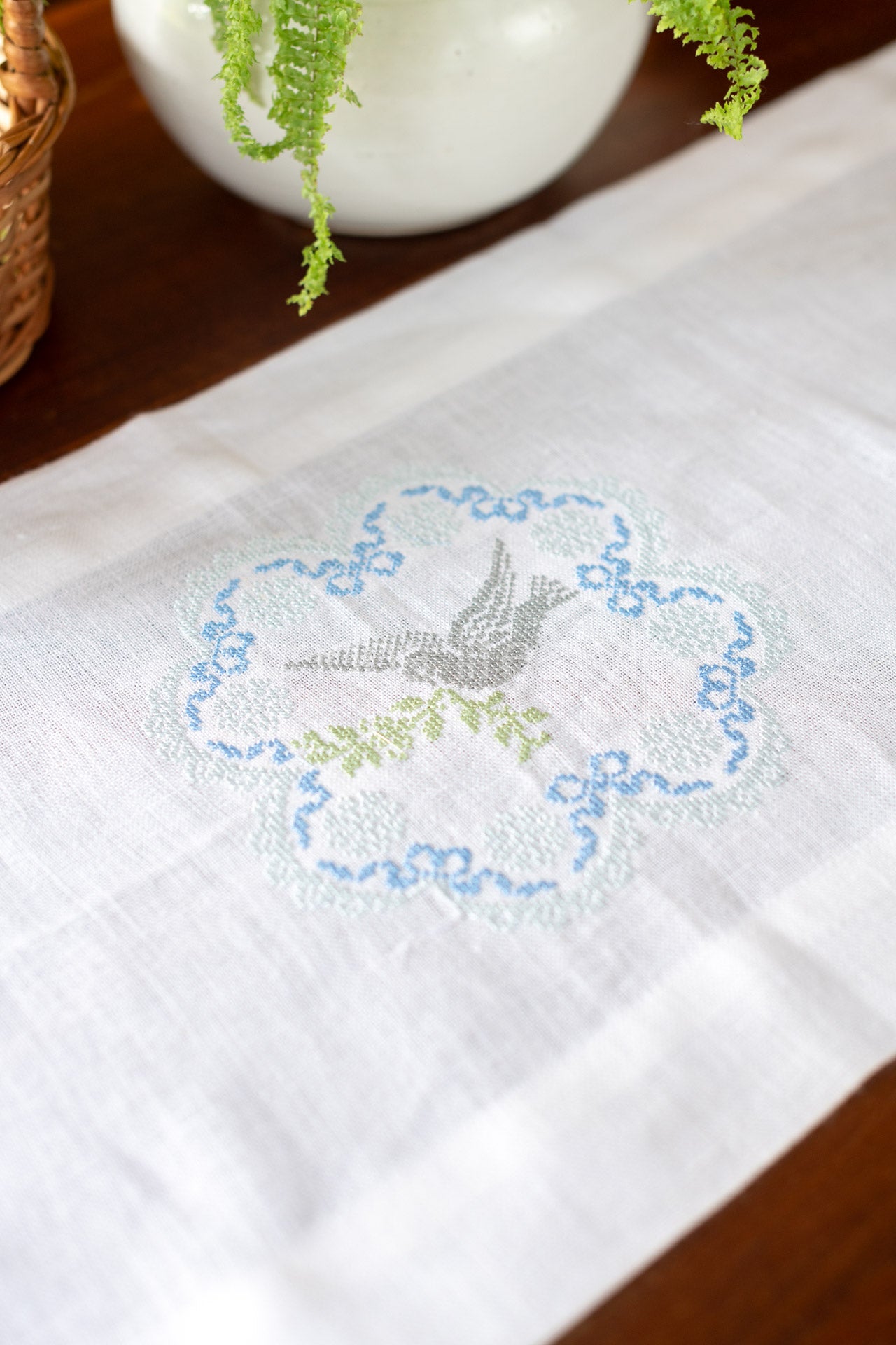 Pure Linen table runner with cross stitch embroidery 13x48  inches-customisable