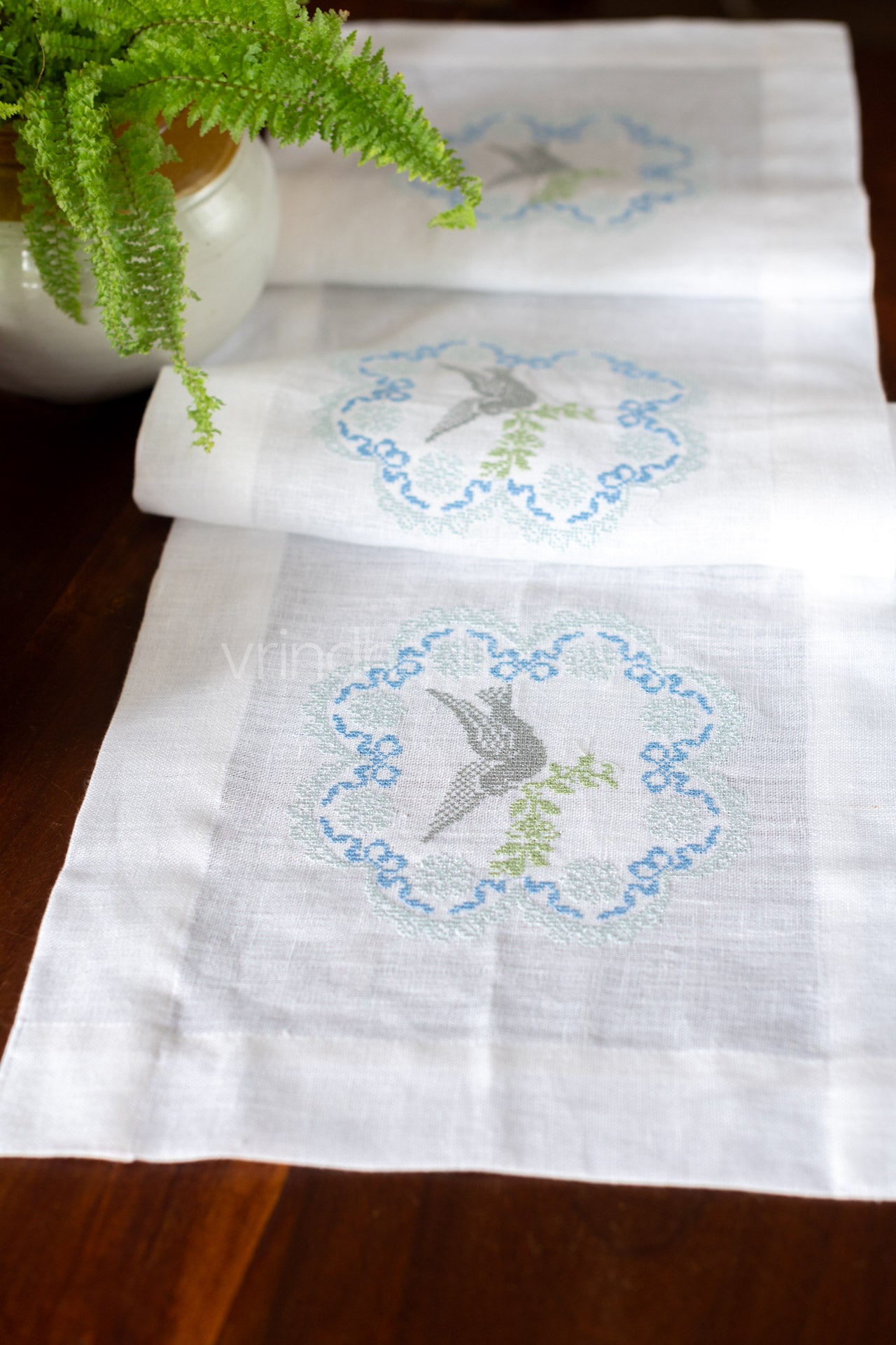 Pure Linen table runner with cross stitch embroidery 13x48  inches-customisable