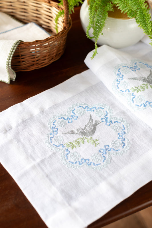 Pure Linen table runner with cross stitch embroidery 13x48  inches-customisable