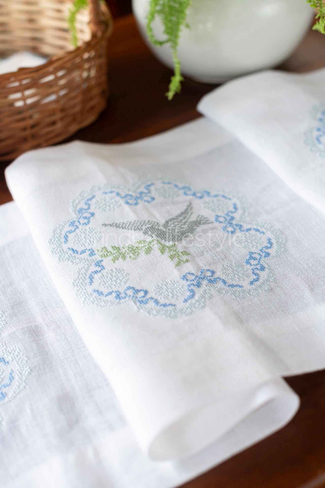 Pure Linen table runner with cross stitch embroidery 13x48  inches-customisable