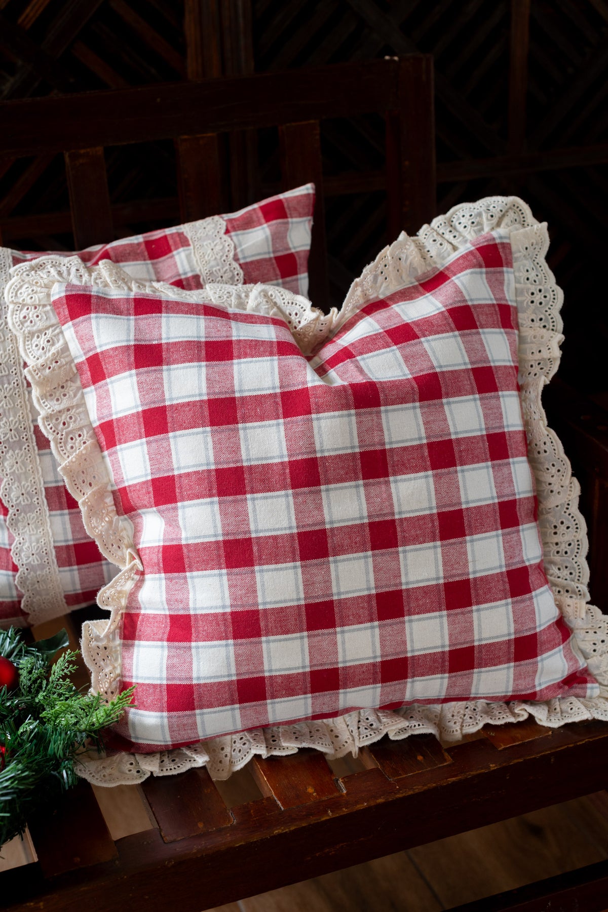 Woven cotton cushion cover with lace detailing-Single unit-customisable
