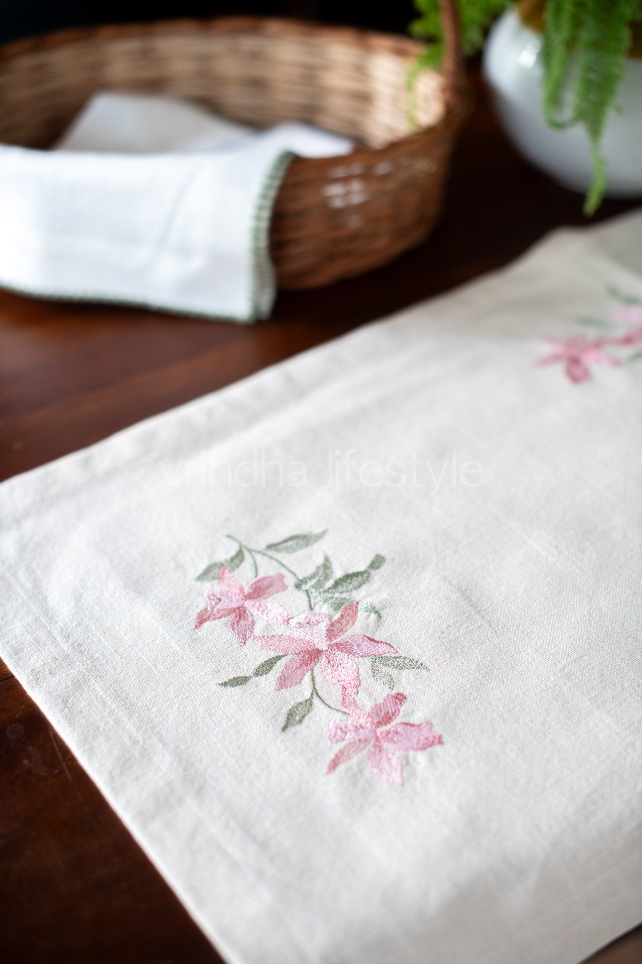 Cotton runner with embroidery - 15x34inches