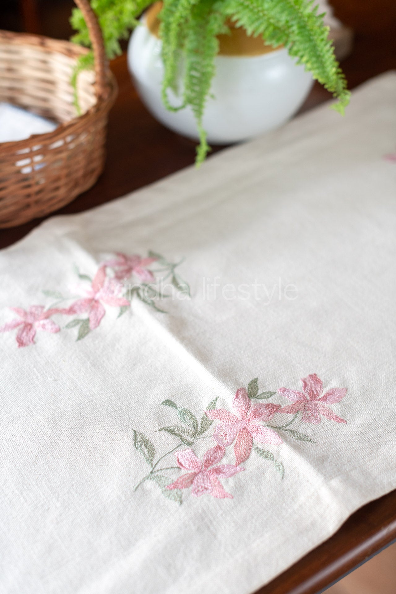 Cotton runner with embroidery - 15x34inches