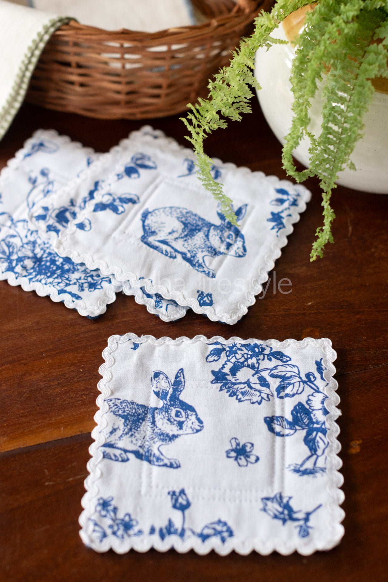 Cotton coasters with lace detailing -set of 4