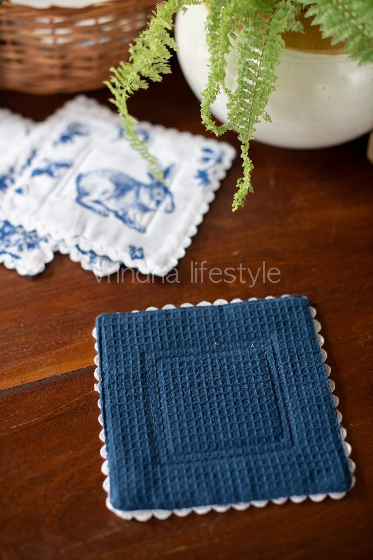 Cotton coasters with lace detailing -set of 4