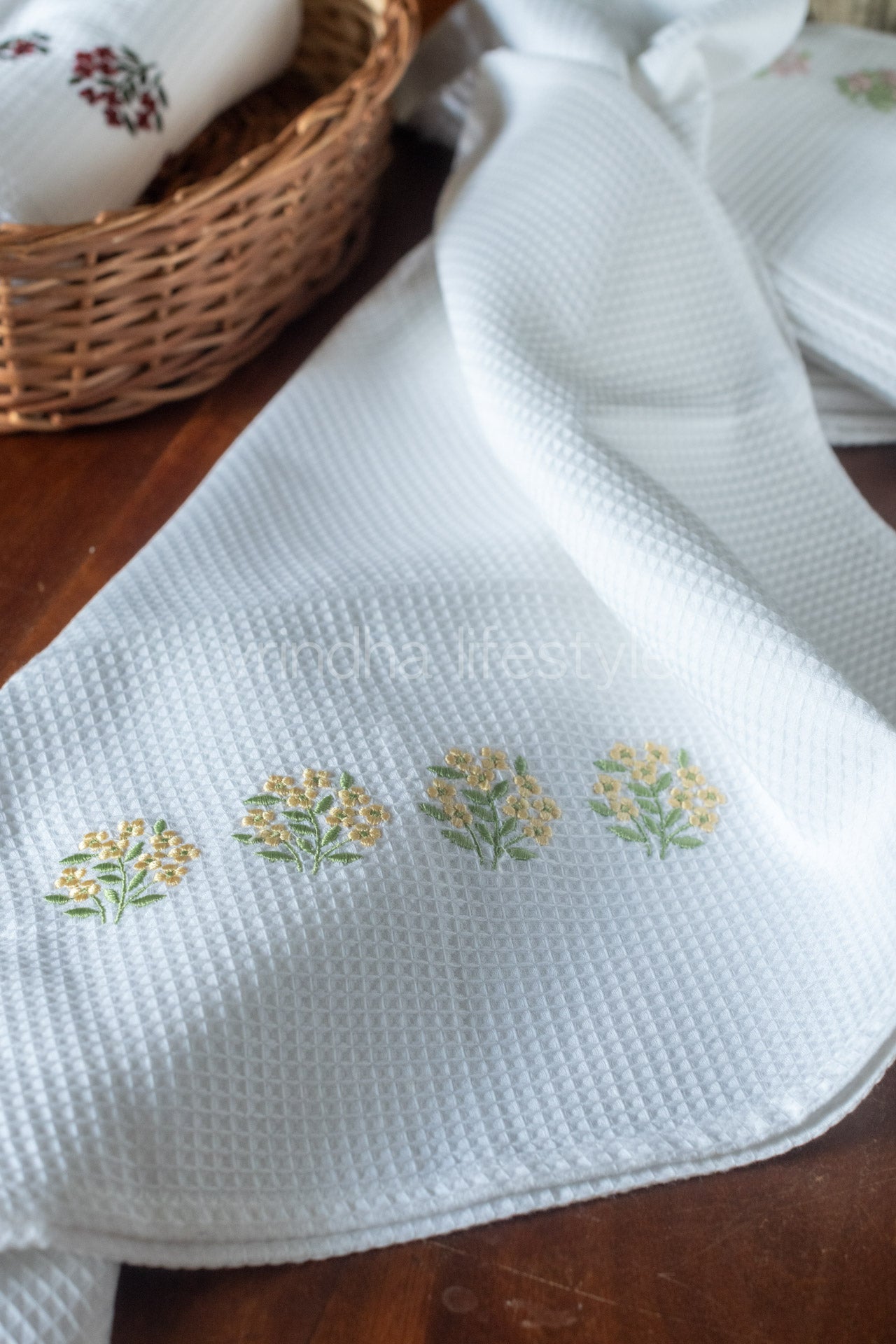 EMBROIDERED WAFFLE BATH TOWEL