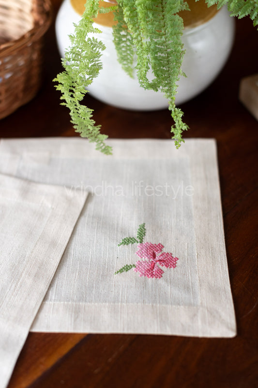 Cotton coasters with embroidery -9 inch -set of 2