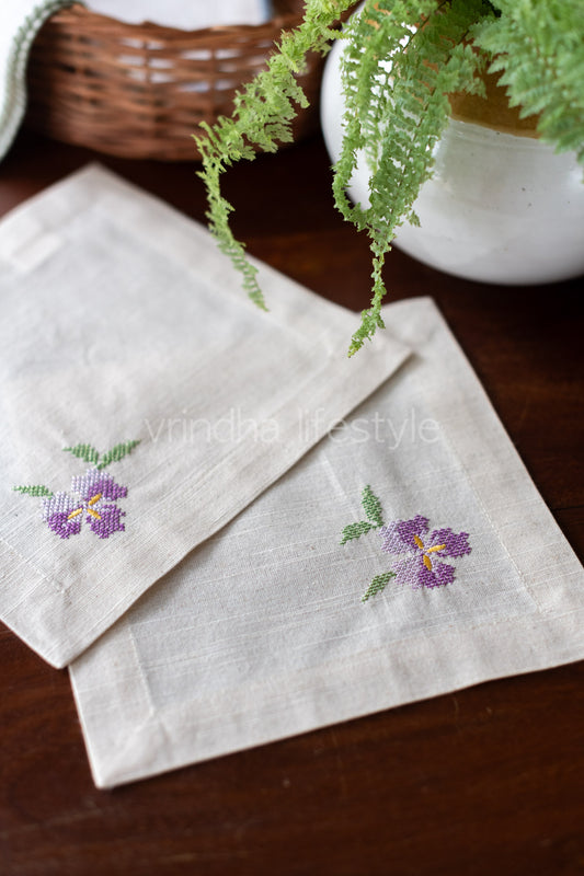 Cotton  coasters with embroidery -9 inch  -set of 2