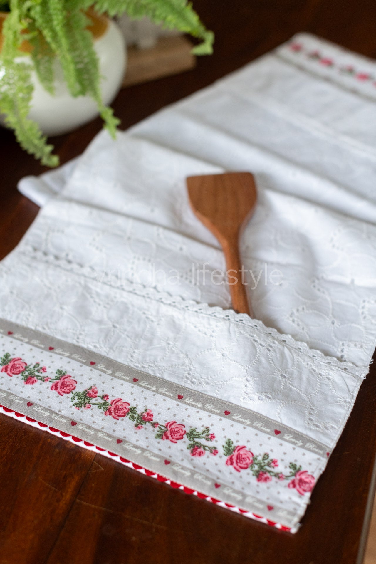 MICROWAVE OVEN TOP COVER-Hakoba with lace detailing