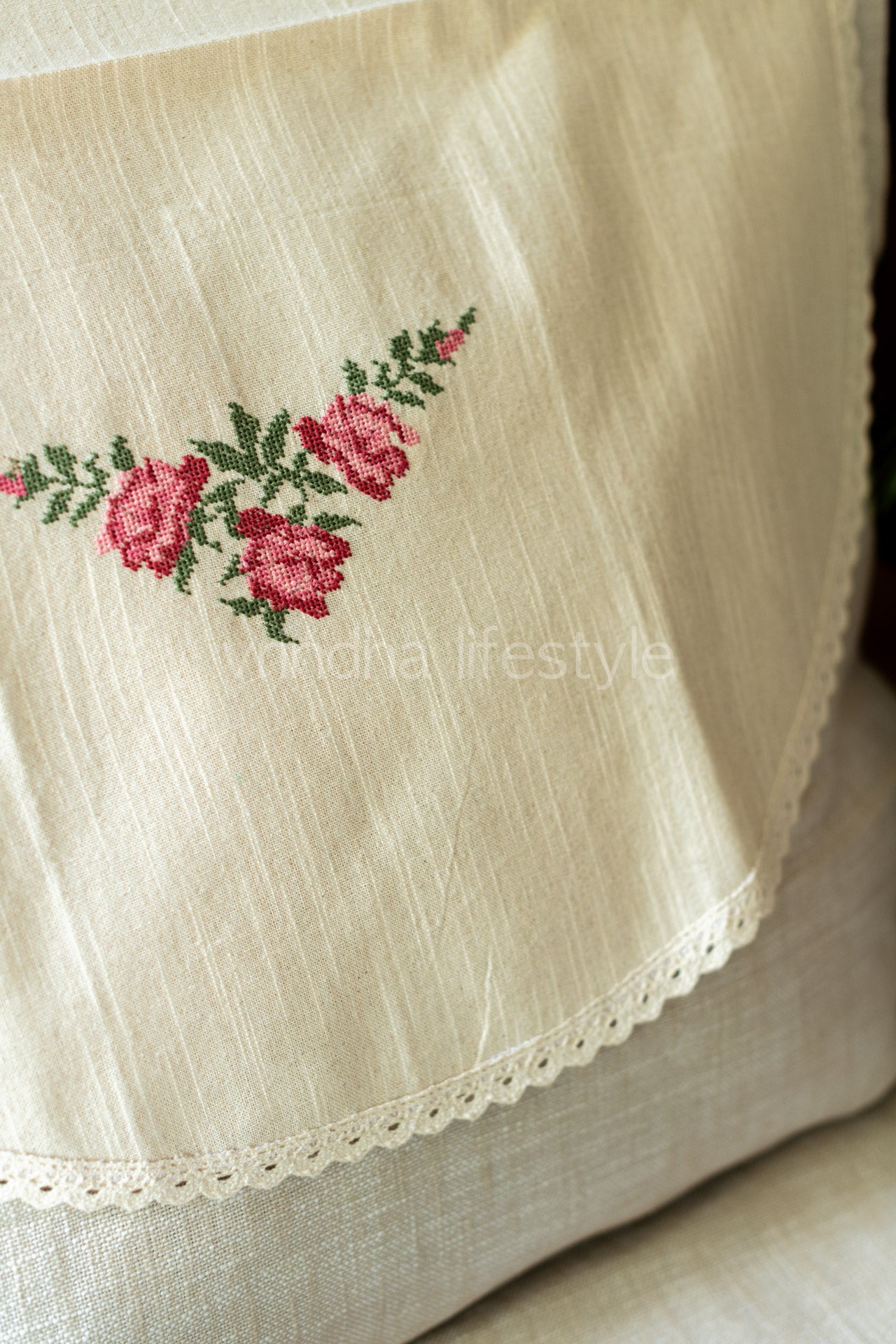 SOFA BACK COVER-with embroidery and lace detailing -Set of 5