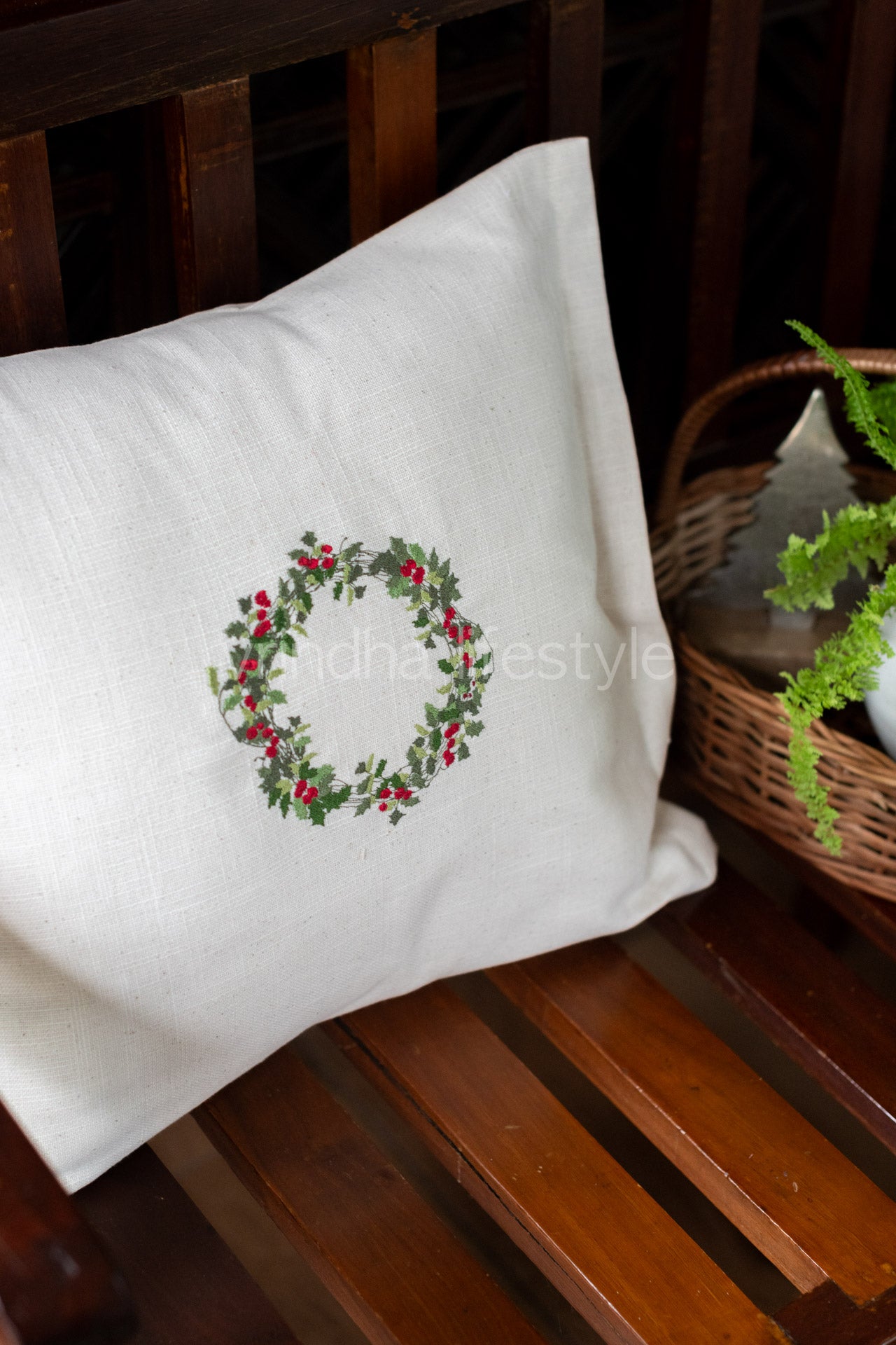 Cotton cushion cover with embroidery ,with flap opening-Single unit- 16x16 inches