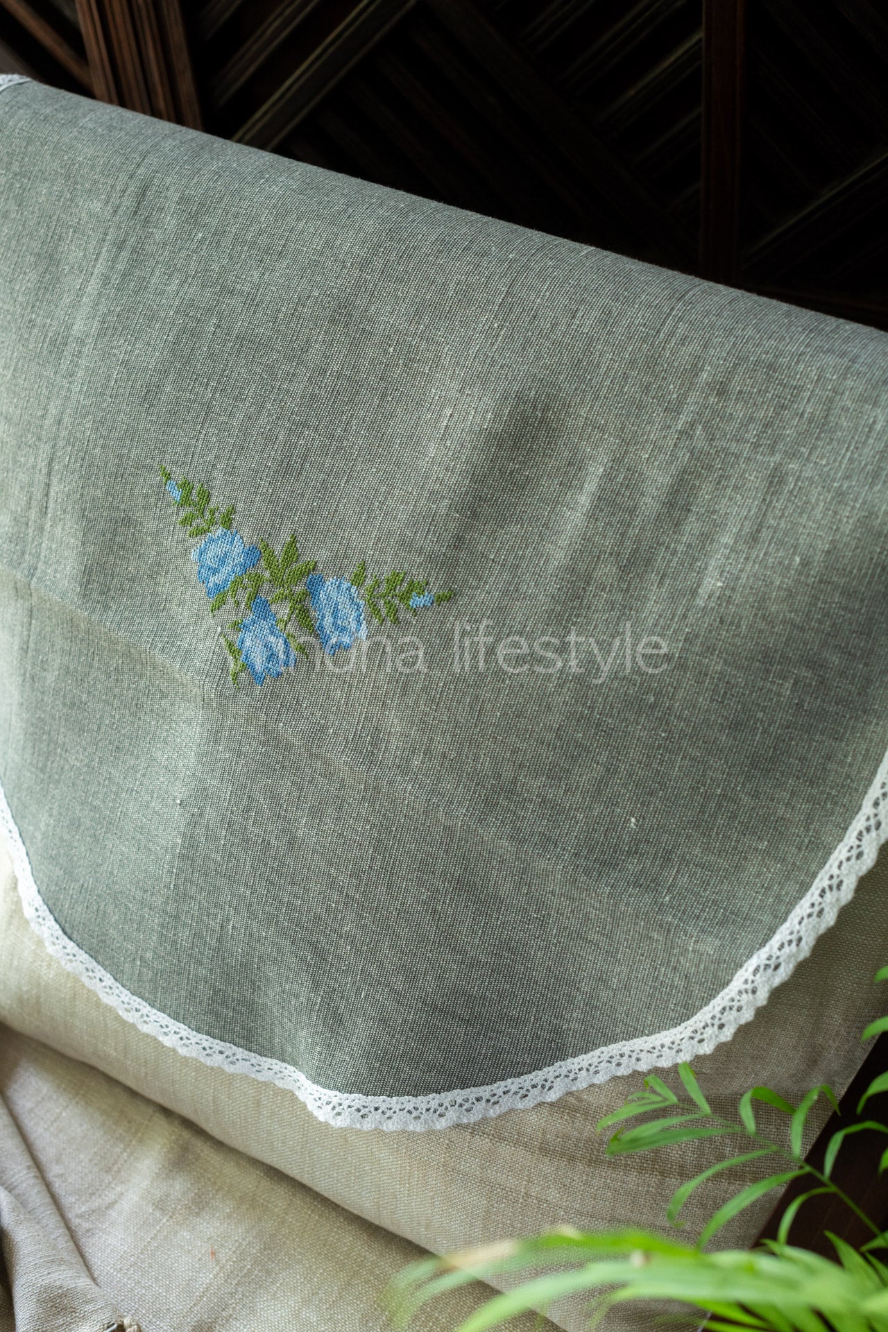 SOFA BACK COVER-with embroidery and lace detailing -Set of 5