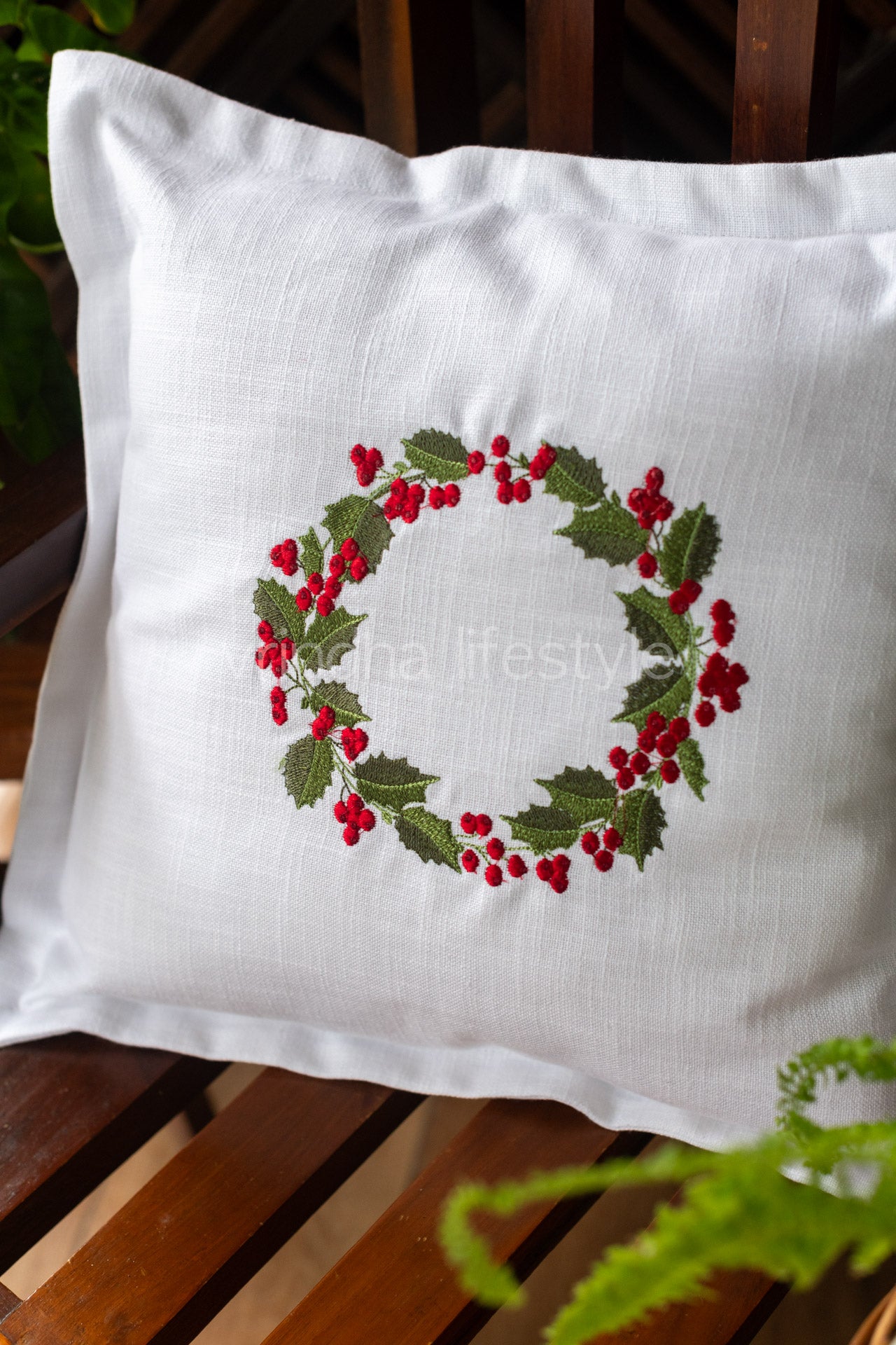 Cotton cushion cover with embroidery ,with flap opening-Single unit- 16x16 inches