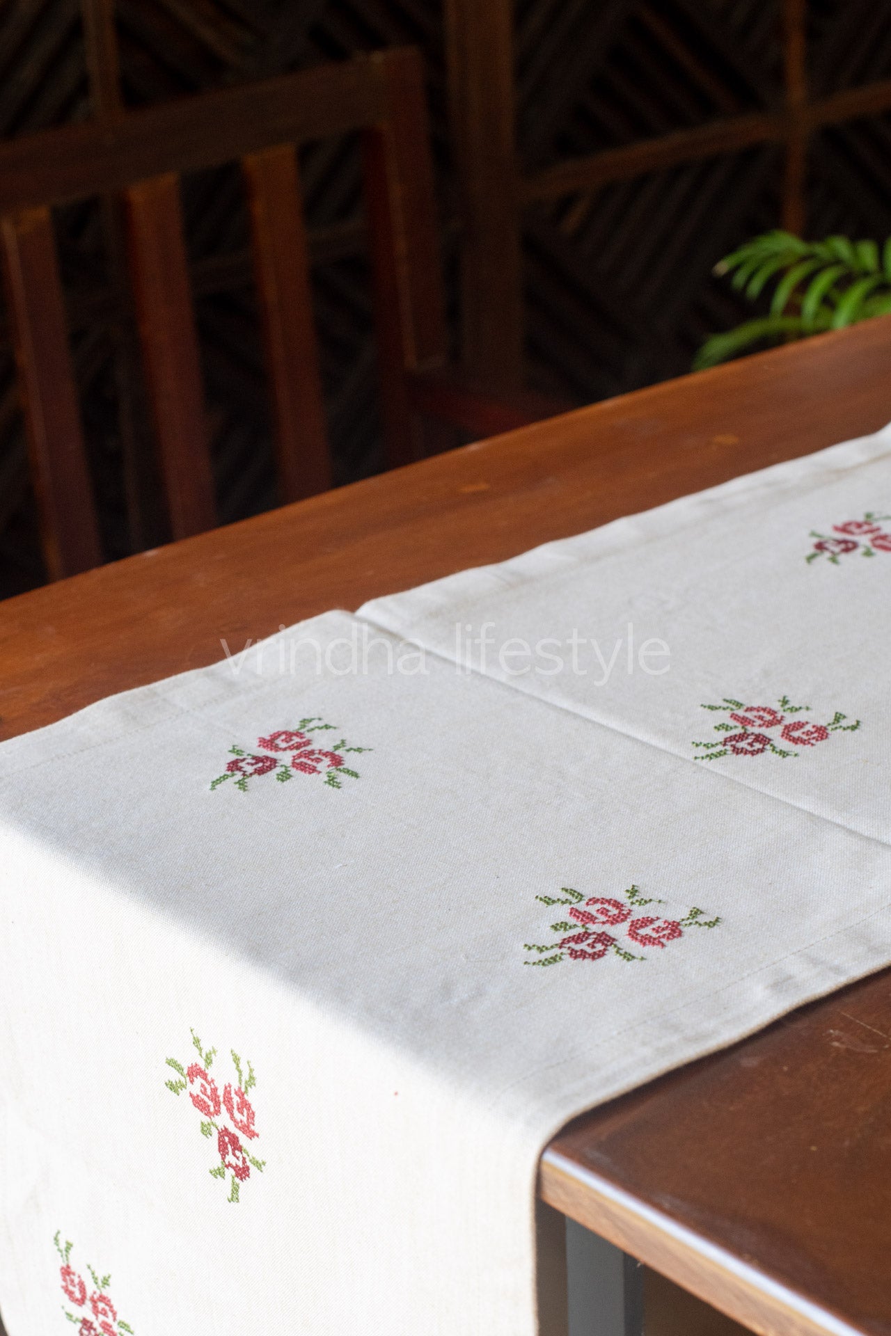 Cotton table runner with cross stitch embroidery-8 seater 104x14- inches-customisable