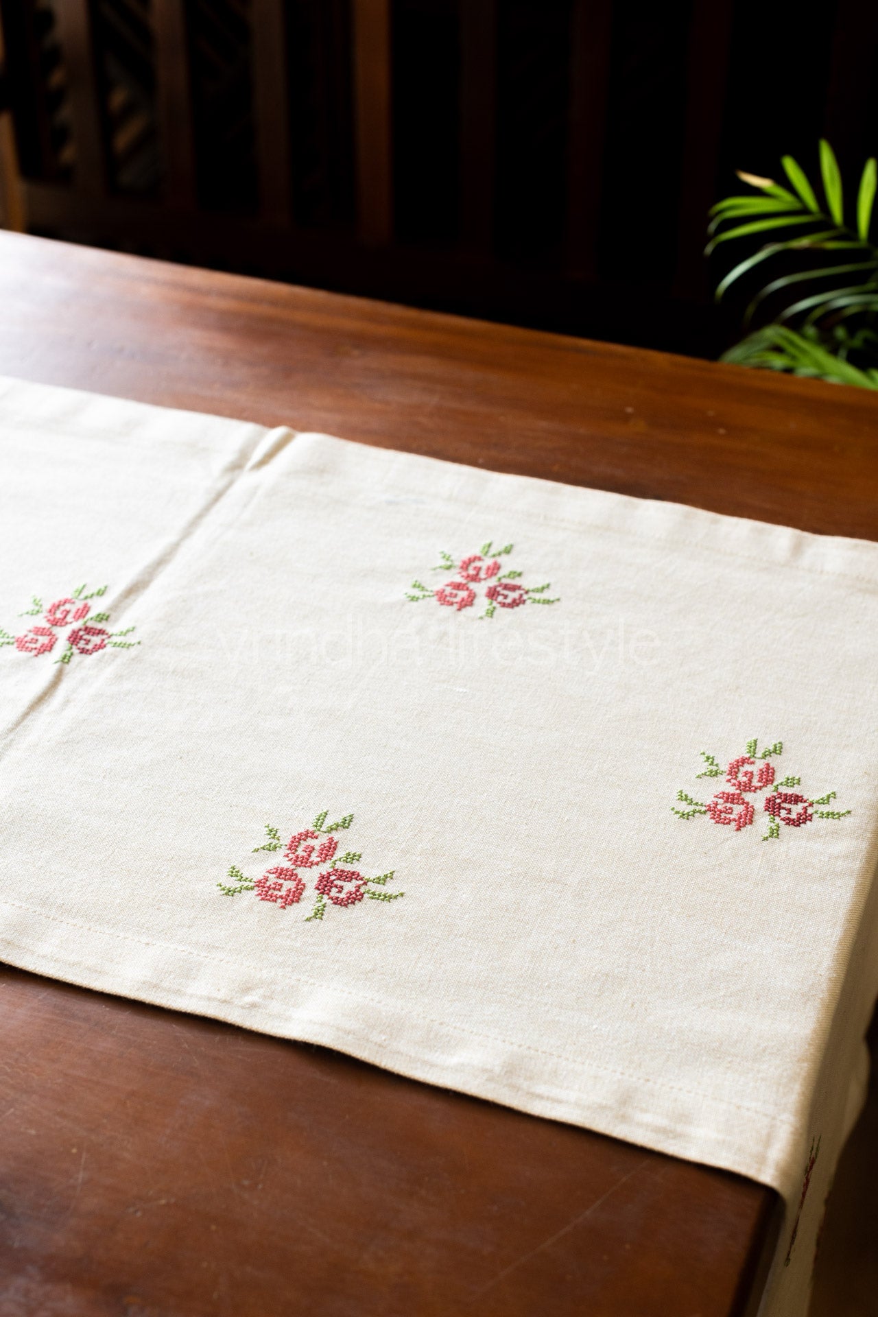 Cotton table runner with cross stitch embroidery-8 seater 104x14- inches-customisable