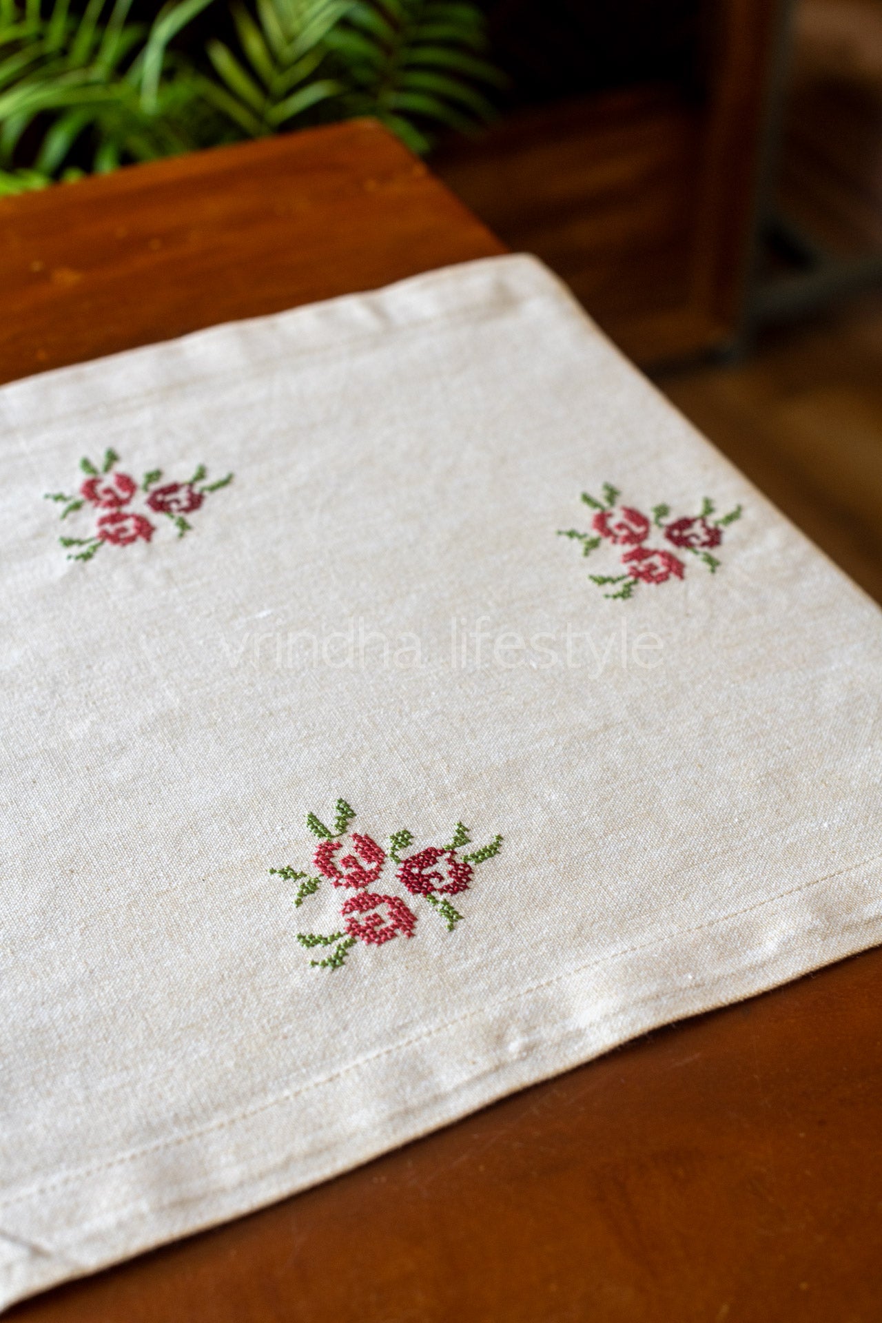 Cotton table runner with cross stitch embroidery-8 seater 104x14- inches-customisable