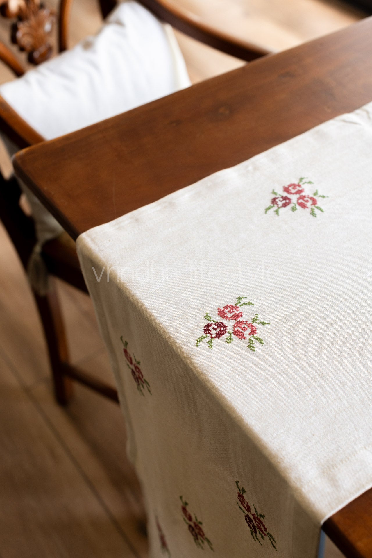 Cotton table runner with cross stitch embroidery-8 seater 104x14- inches-customisable