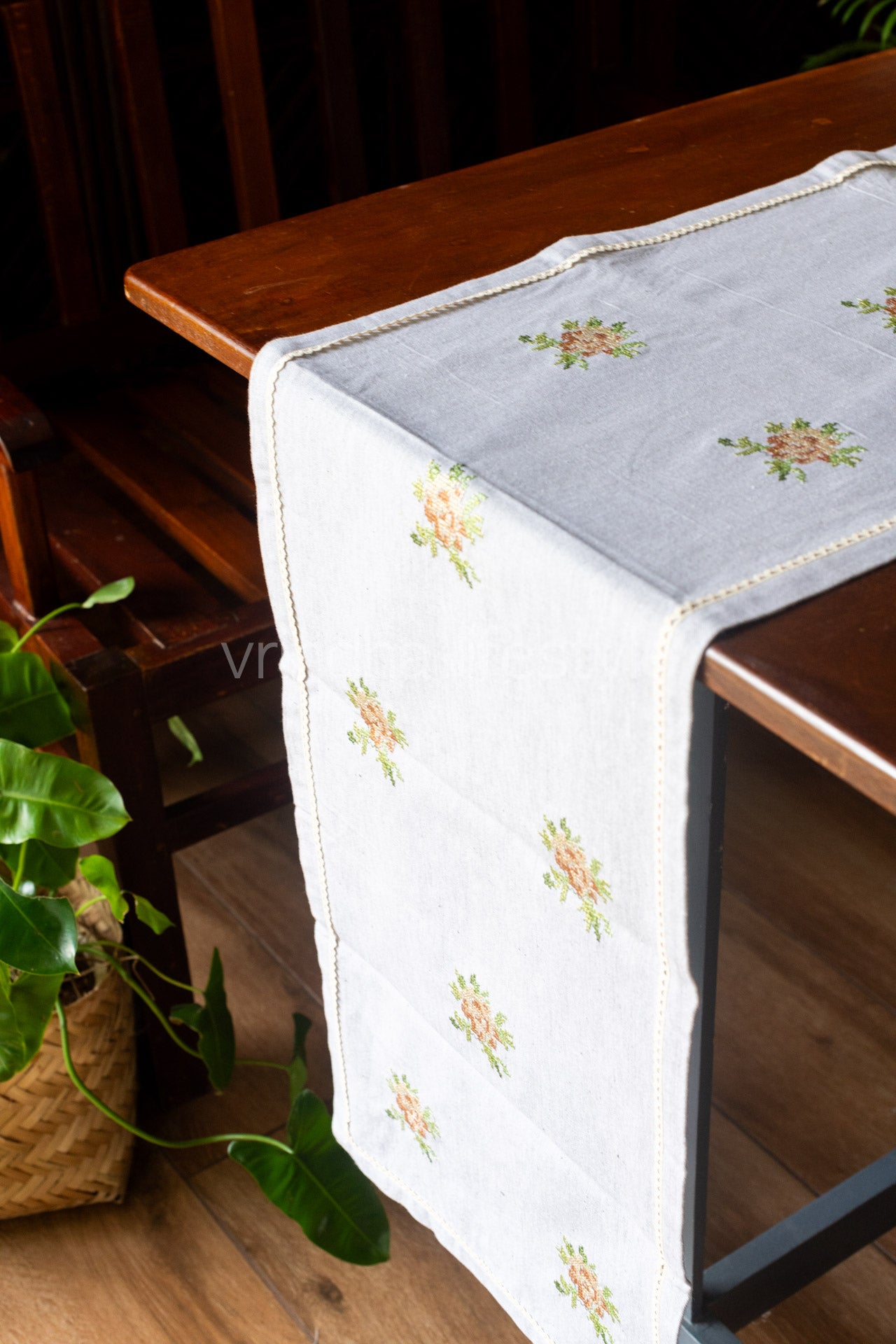 Cotton table runner with cross stitch embroidery-8 seater 14x92- inches-customisable