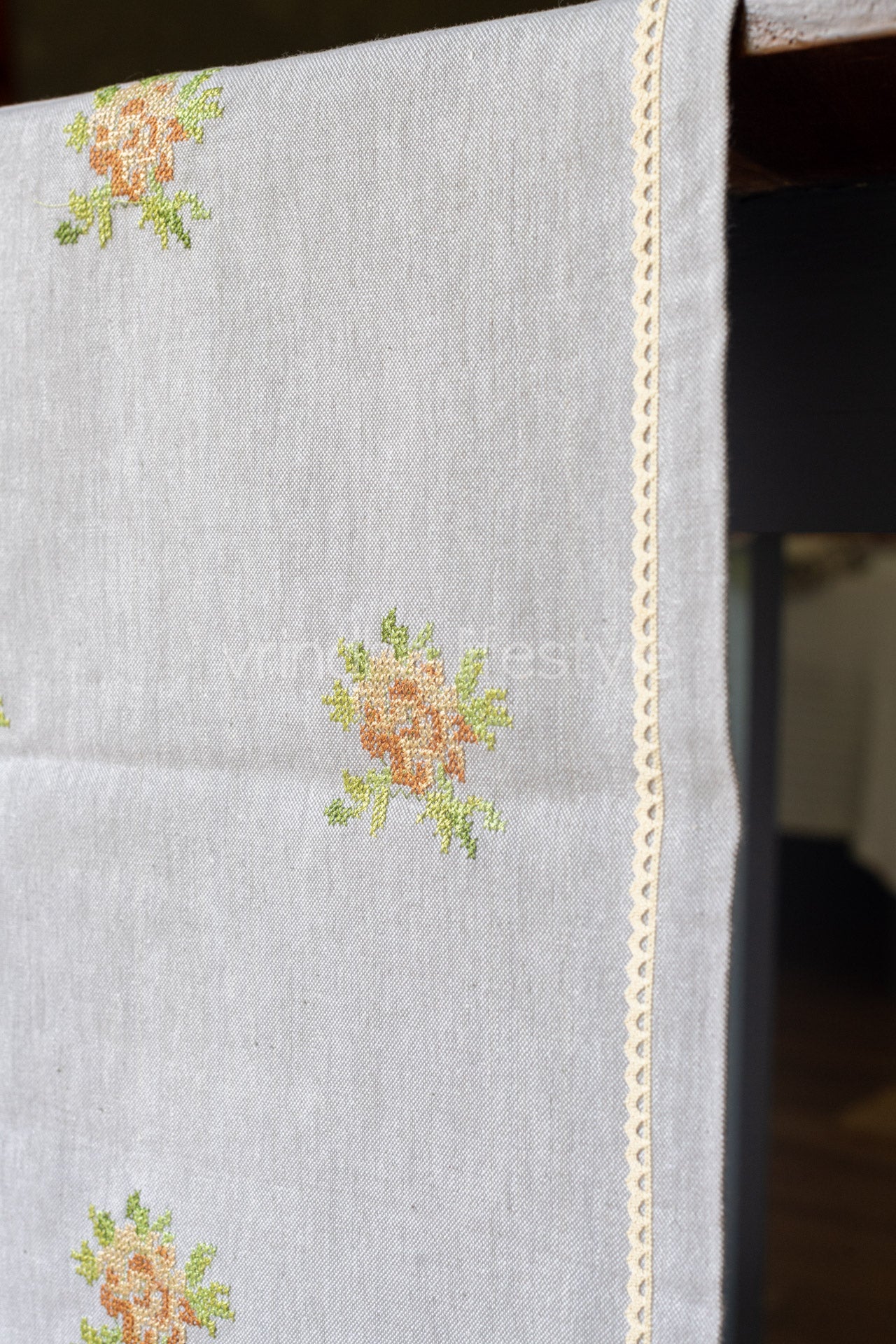 Cotton table runner with cross stitch embroidery-8 seater 14x92- inches-customisable