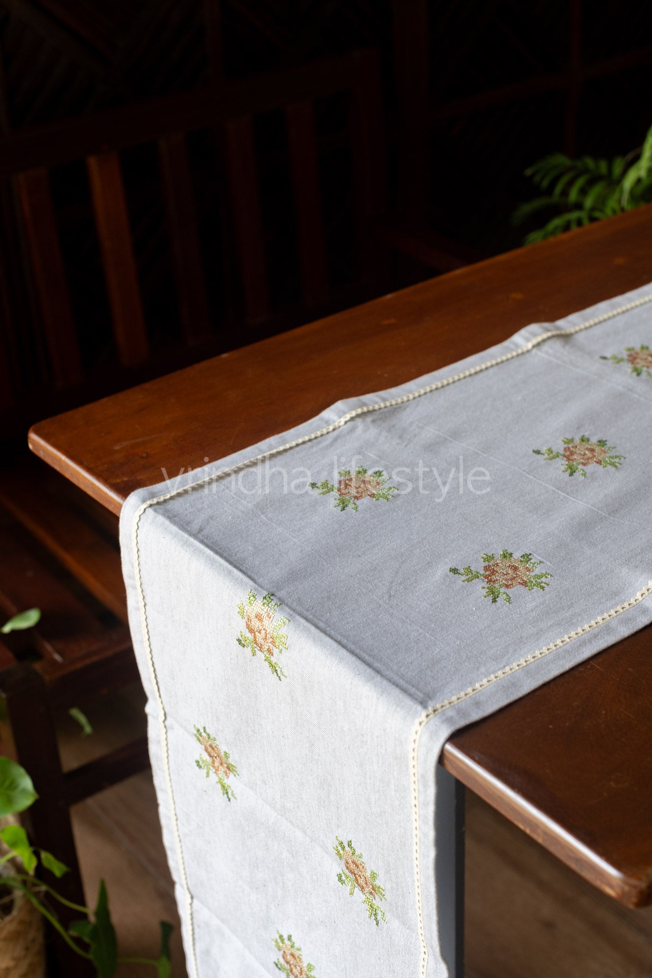 Cotton table runner with cross stitch embroidery-8 seater 14x92- inches-customisable